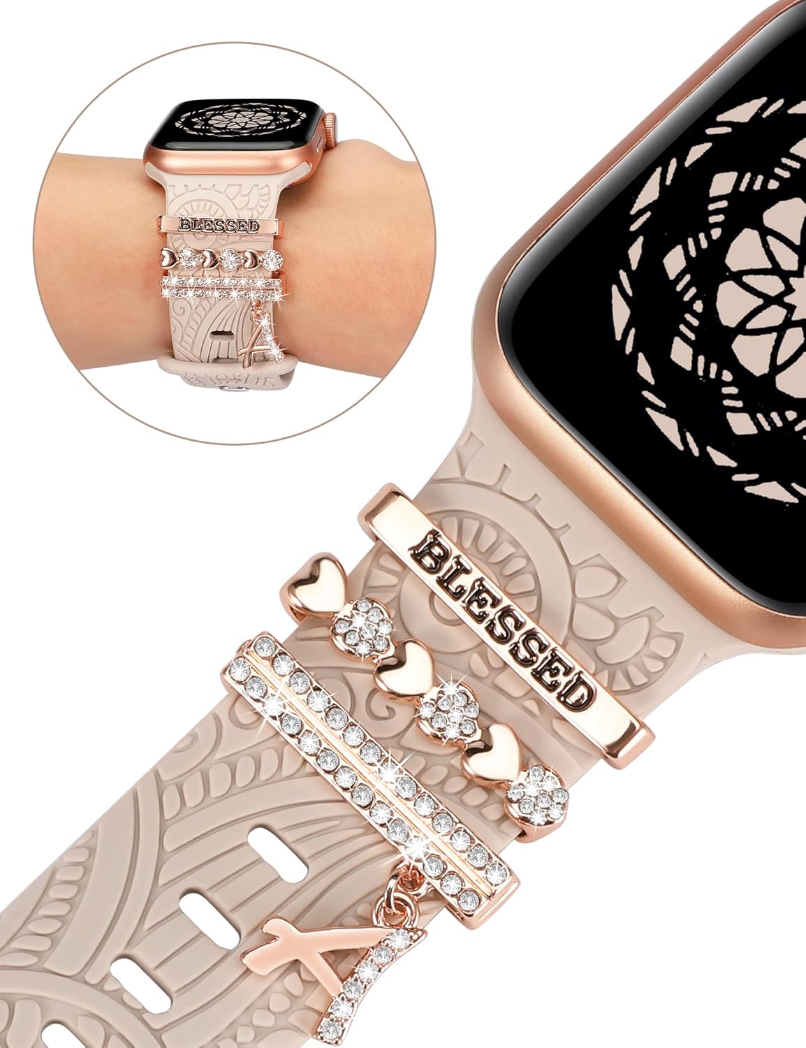 (Incluye la correa) – Correas decorativas para anillos compatibles con Apple Watch de 1.614 in, 1.575 in, 1.496 in, 1.654 in, 1.732 in, 1.772 in,