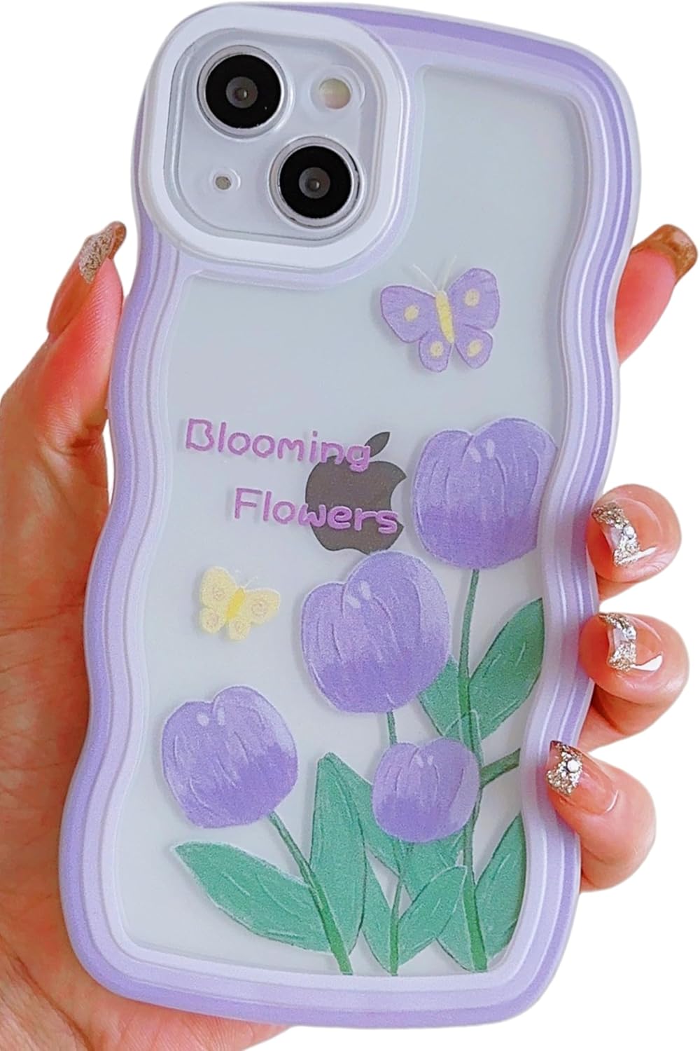 UICEAM Funda compatible con iPhone XXS10, transparente, con diseño floral de mariposa, para mujeres y niñas, diseño estético de flores onduladas,