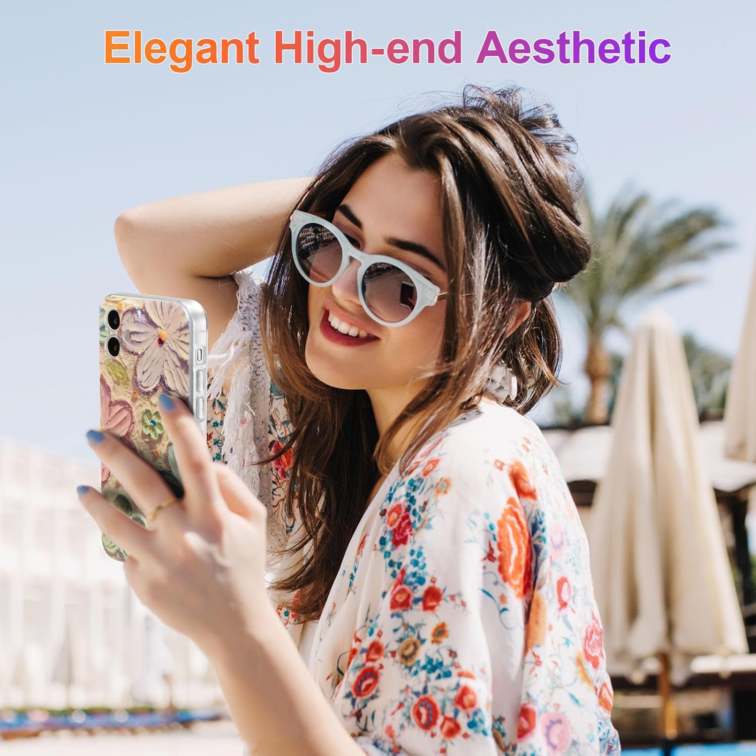 EYZUTAK Funda para iPhone 12, colorida pintura al óleo retro flor rayo láser patrón brillante lindo exquisito floral flor teléfono cubierta elegante