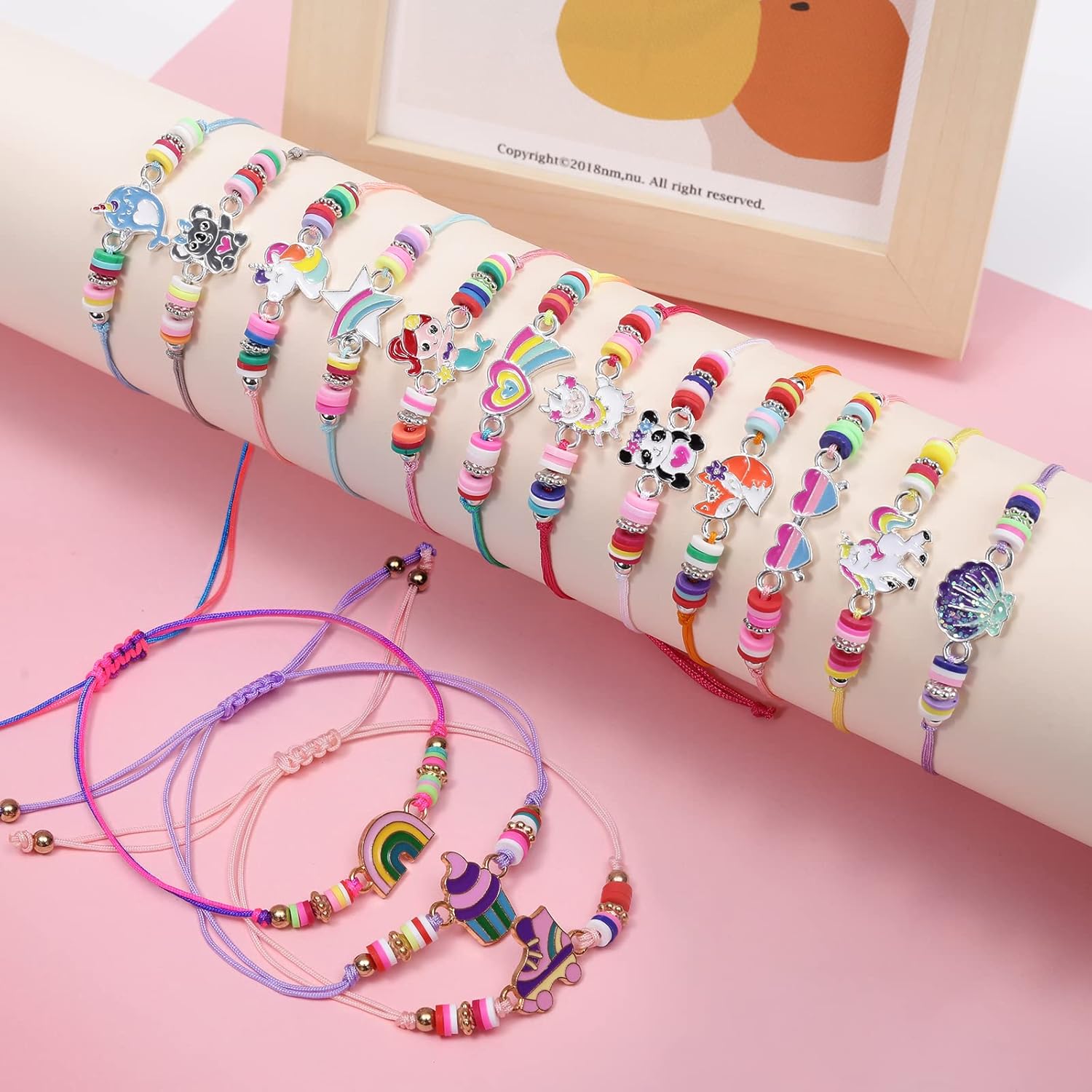 Lorfancy 24 pulseras para niños y niñas, joyería para mujer, unicornio, animal, amistad, colgante para adolescentes y bebés, linda pulsera tejida