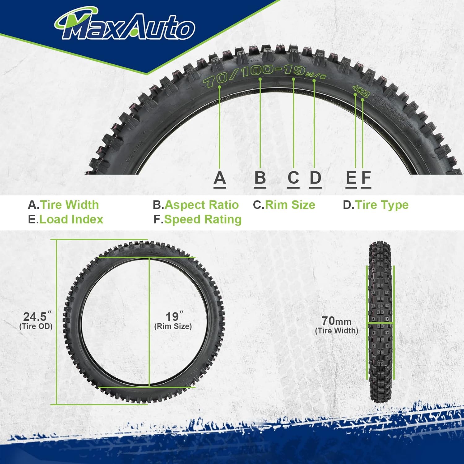 MaxAuto Neumático delantero 70100-19 y trasero 90100-16 para motocross todoterreno, repuesto para todas las motocicletas Dirt Pit