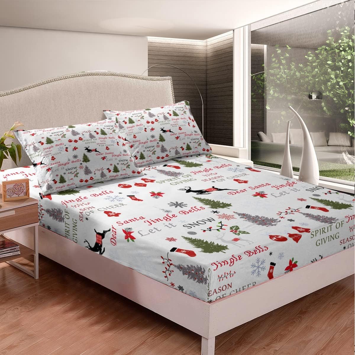 Erosebridal Juego de sábanas de Navidad tamaño King, juego de sábanas de reno de Navidad para niños, adolescentes y adultos, sábanas de Feliz