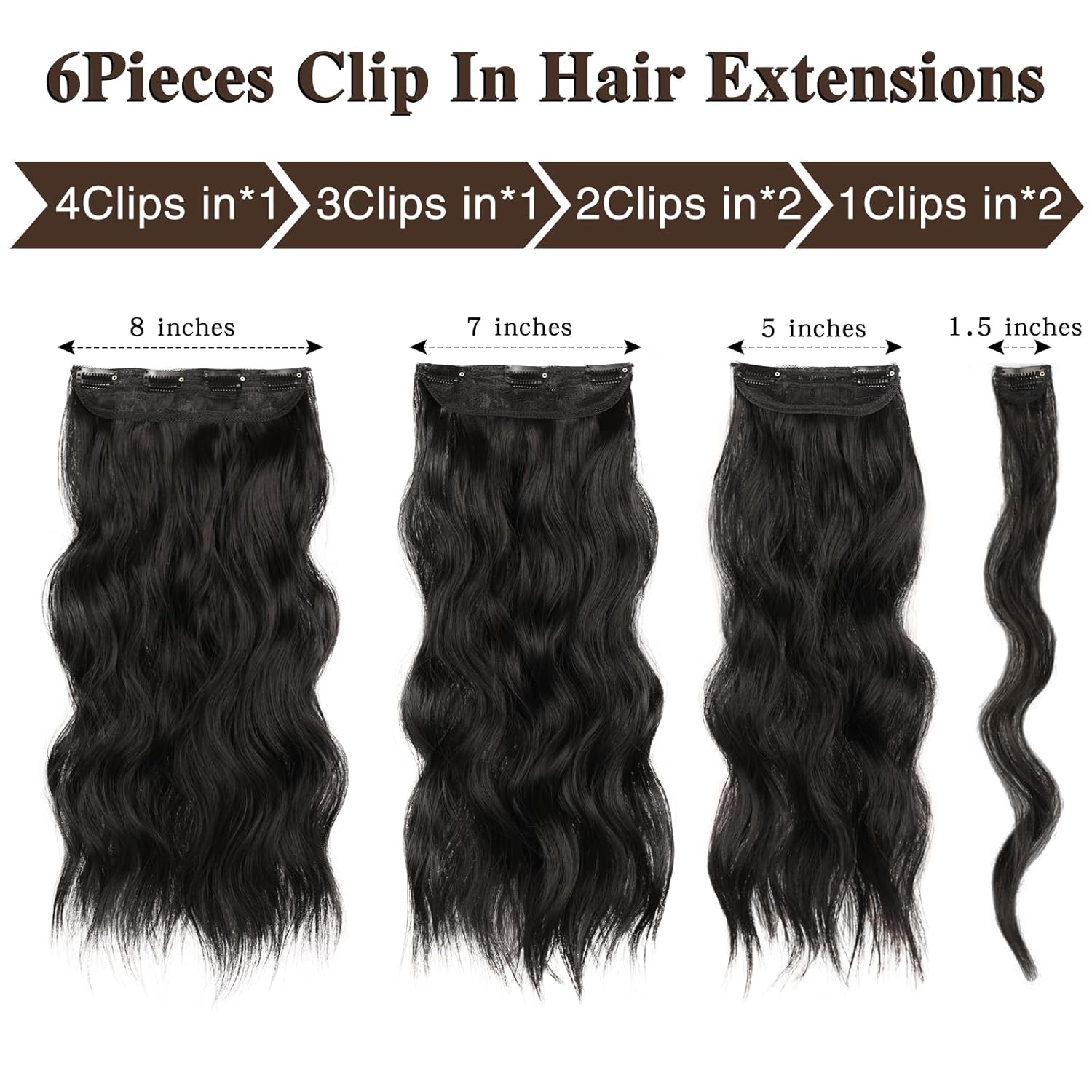 Extensiones de cabello negro natural con clip, de 20 pulgadas, 6 unidades, gruesas, rizadas, extensiones de cabello sintético de doble trama,