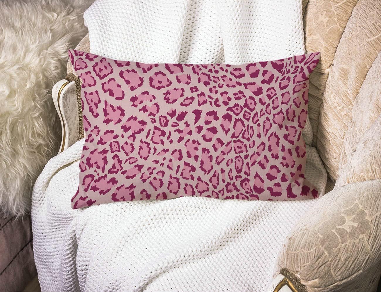 Funda de cojín decorativa de lino y algodón con estampado de leopardo rosa para sofá, cama, 12 x 20 pulgadas