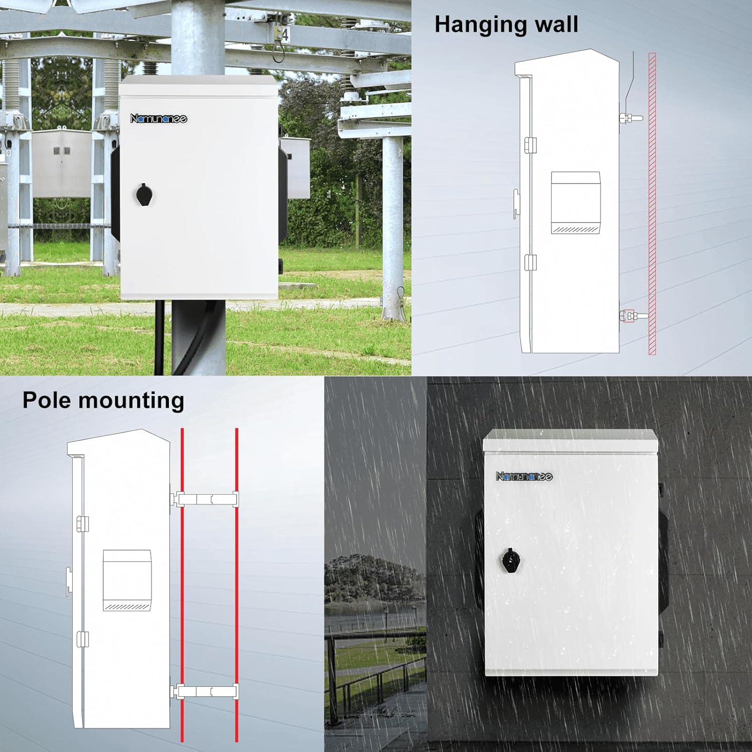 Caja eléctrica al aire libre, placa de acero laminada en frío, viga trasera de aleación de aluminio, diseño de ventilación de una pieza, IP65