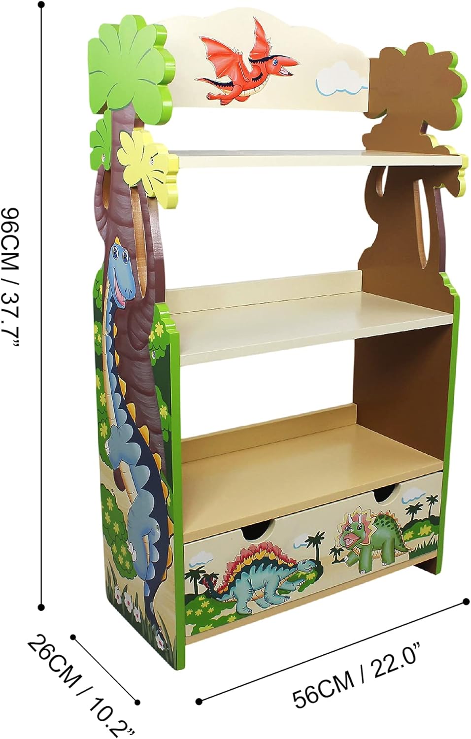 Estante de madera Fantasy Fields, diseño de grietas, color rosado para niños, Reino de dinosaurios, Multicolor