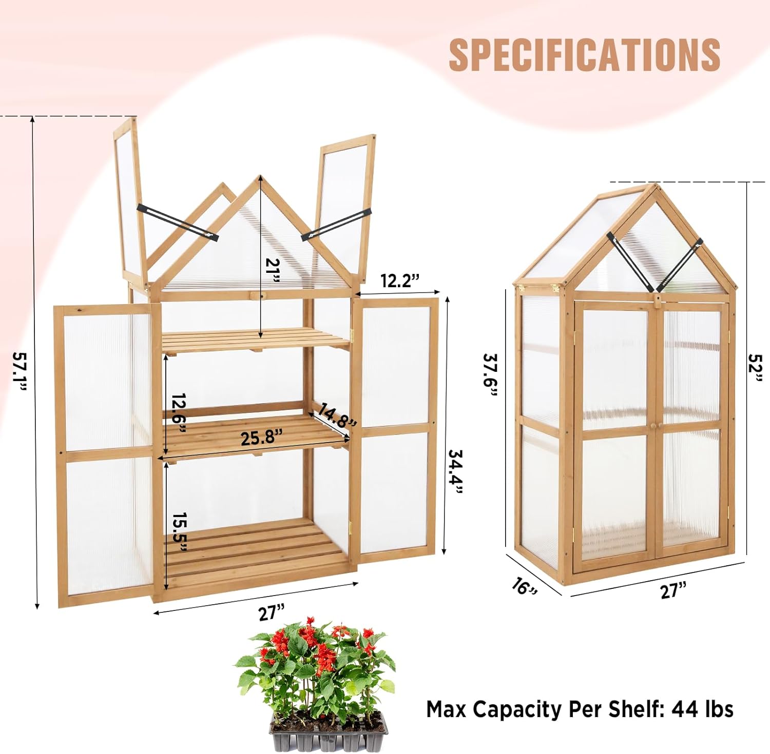 EAGLE PEAK Invernadero de marco frío para jardín con estante ajustable, 27 x 16 x 52 pulgadas, uso en interiores y exteriores, marco de madera con