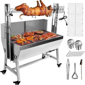 Parrilla asadora de acero inoxidable con protector de cubierta trasera, motor de 25 W, asador de cordero de cerdo pequeño, parrilla de asador de Parrilla asadora de acero inoxidable con protector de cubierta trasera, motor de 25 W, asador de cordero de cerdo pequeño, parrilla de asador de