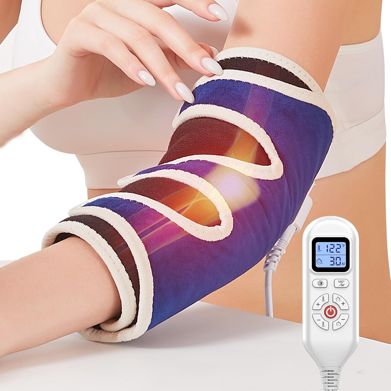 JOBYNA Almohadilla térmica para codo, codo de tenis ajustable para hombres y mujeres, 86-158 y apagado automático, terapia de calor de codo para