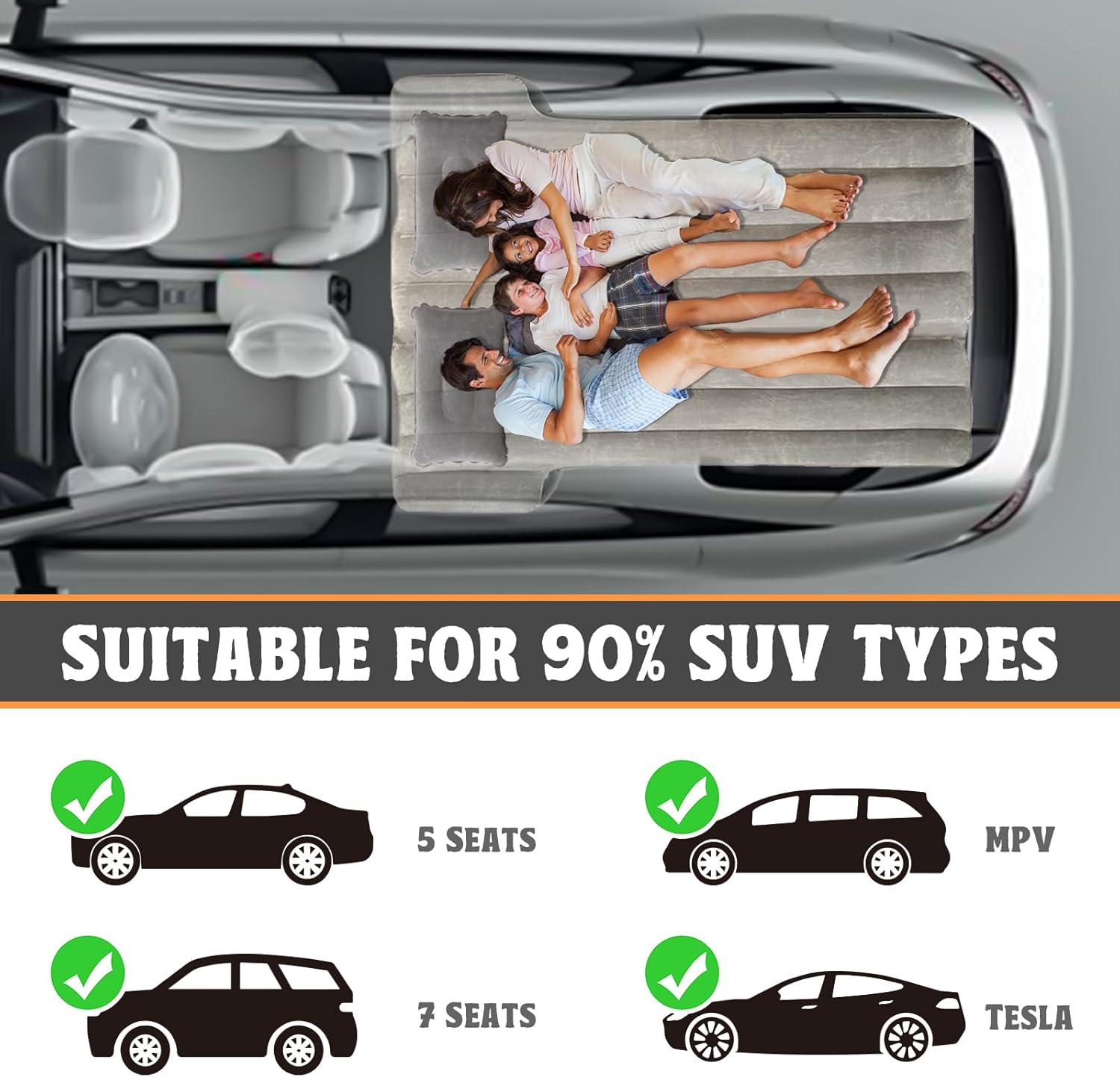 Colchón de aire SUV para campamento, colchón de aire inflable ajustable para SUV, almohadilla de colchón de coche extra gruesa de 6 pulgadas para