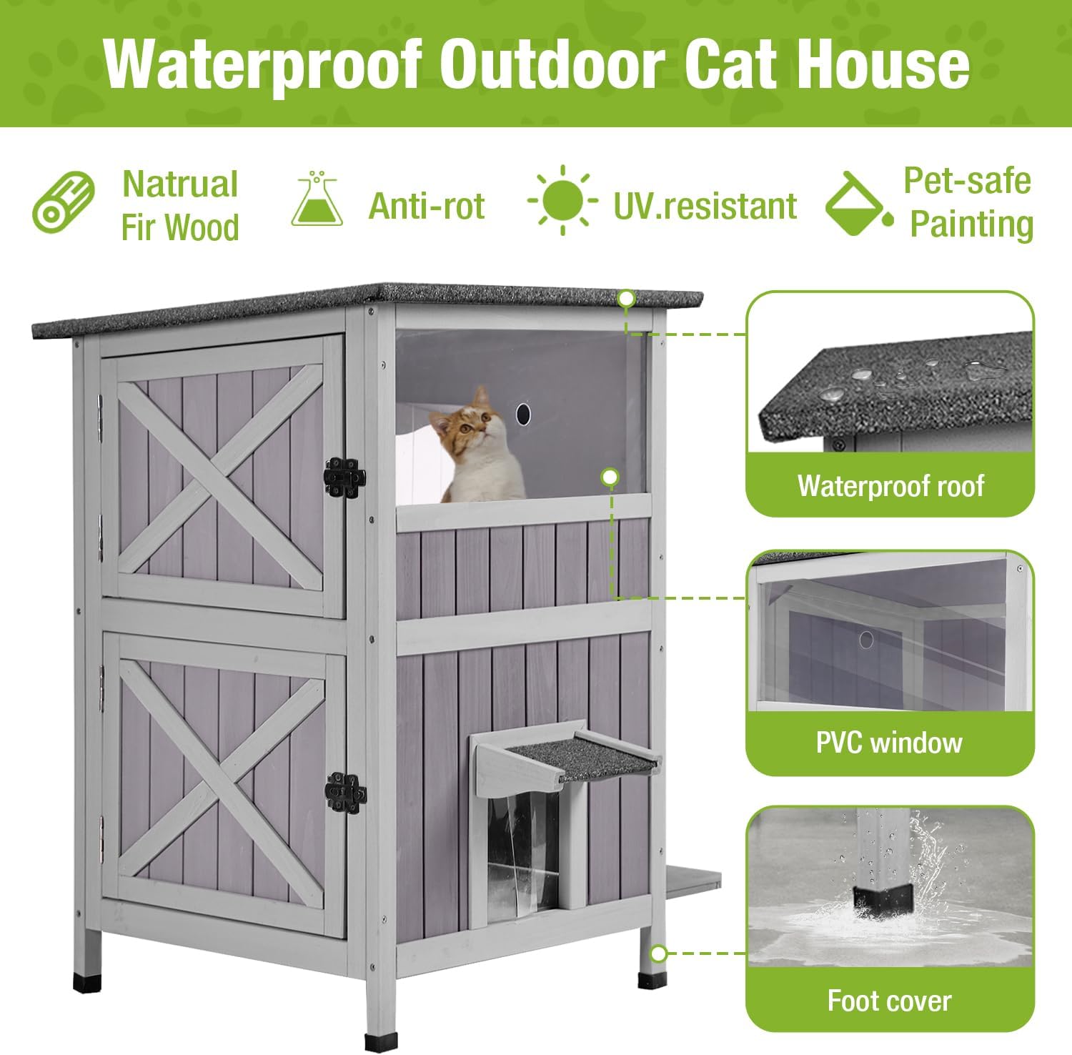 Feral Cat House – Refugio impermeable para gatos para invierno, jaula para gatos, perfecta para uso al aire libre e interior, 2 pisos