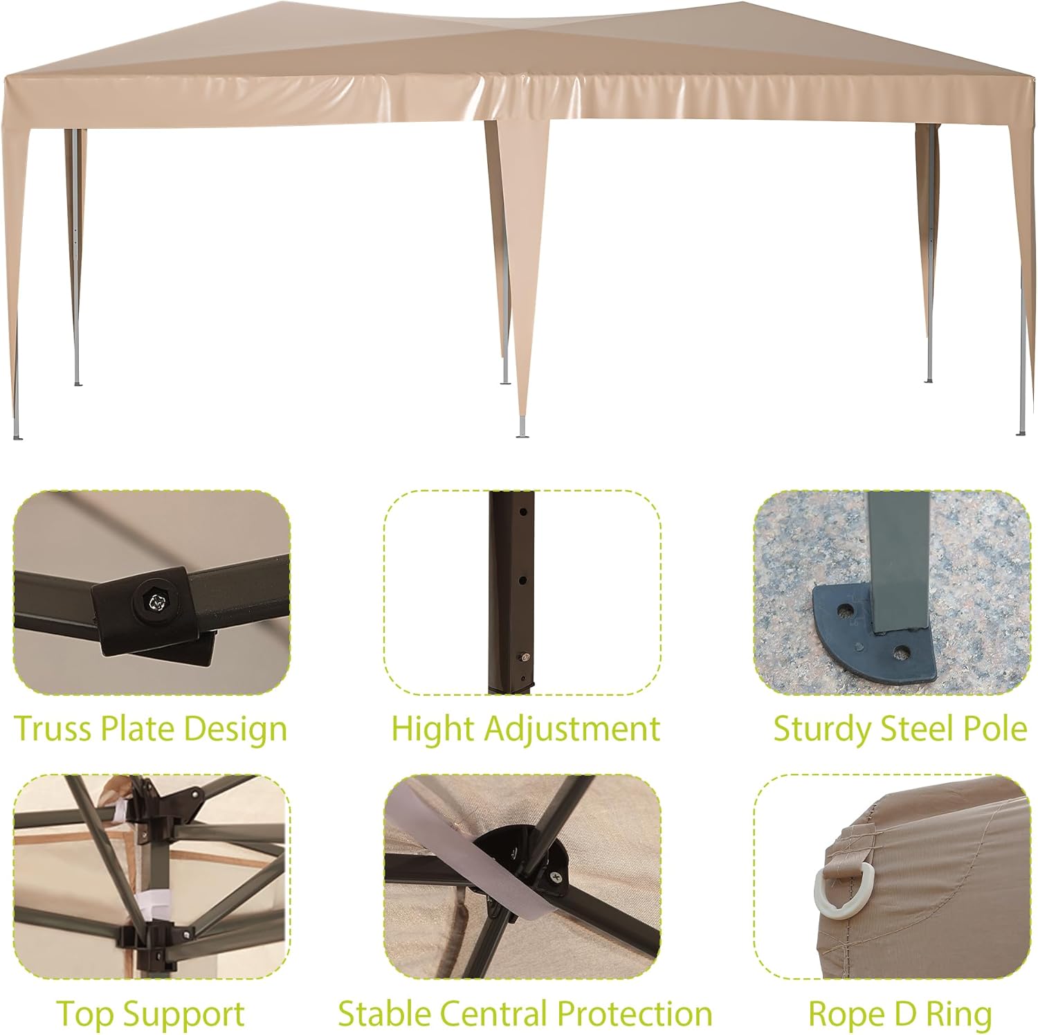 Toldo desplegable de 10 x 20 pies para exteriores, tienda de campaña para fiestas con 6 paredes laterales, tienda de campaña para bodas, toldo al