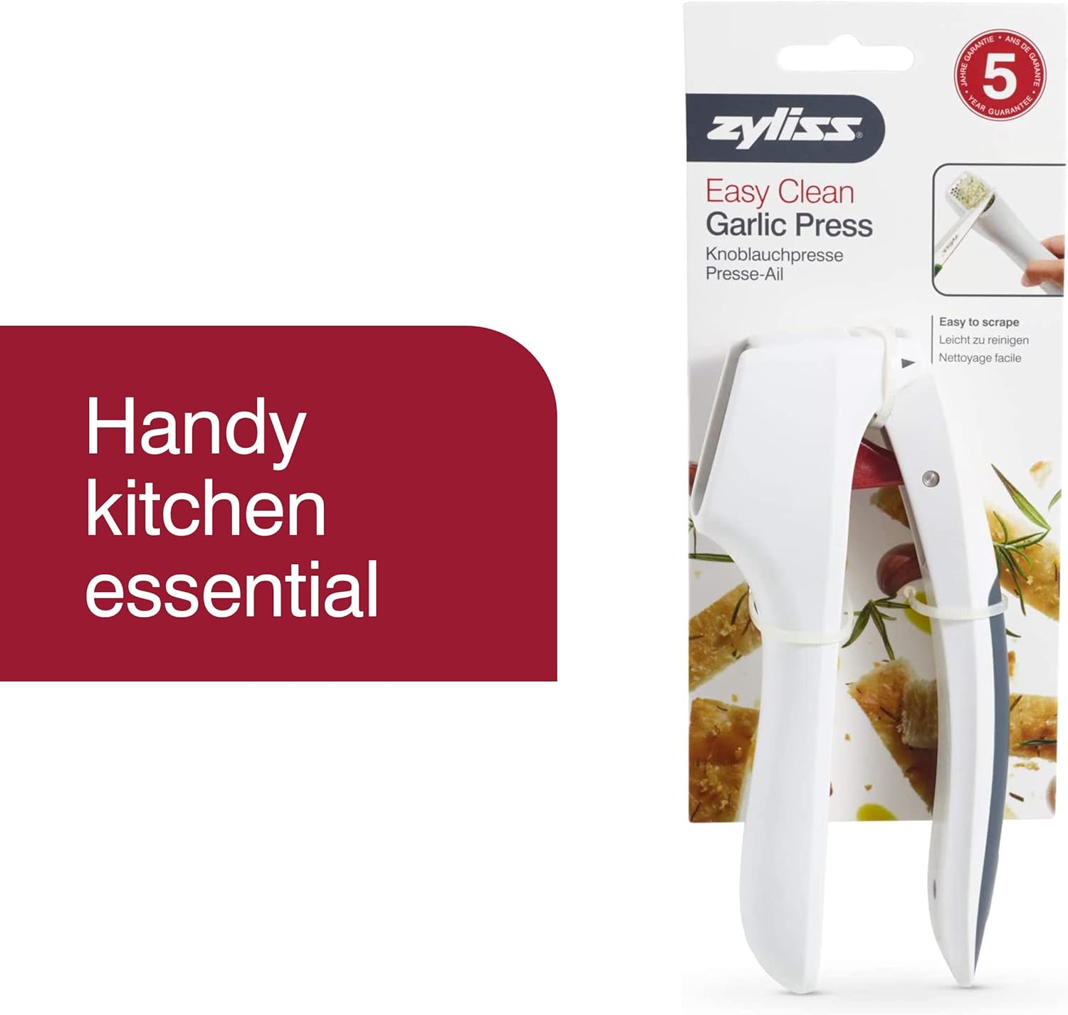 Zyliss Prensa de ajo fácil de limpiar, picadora y trituradora de ajo ligera y fácil de usar para preparación de alimentos y accesorios de cocina
