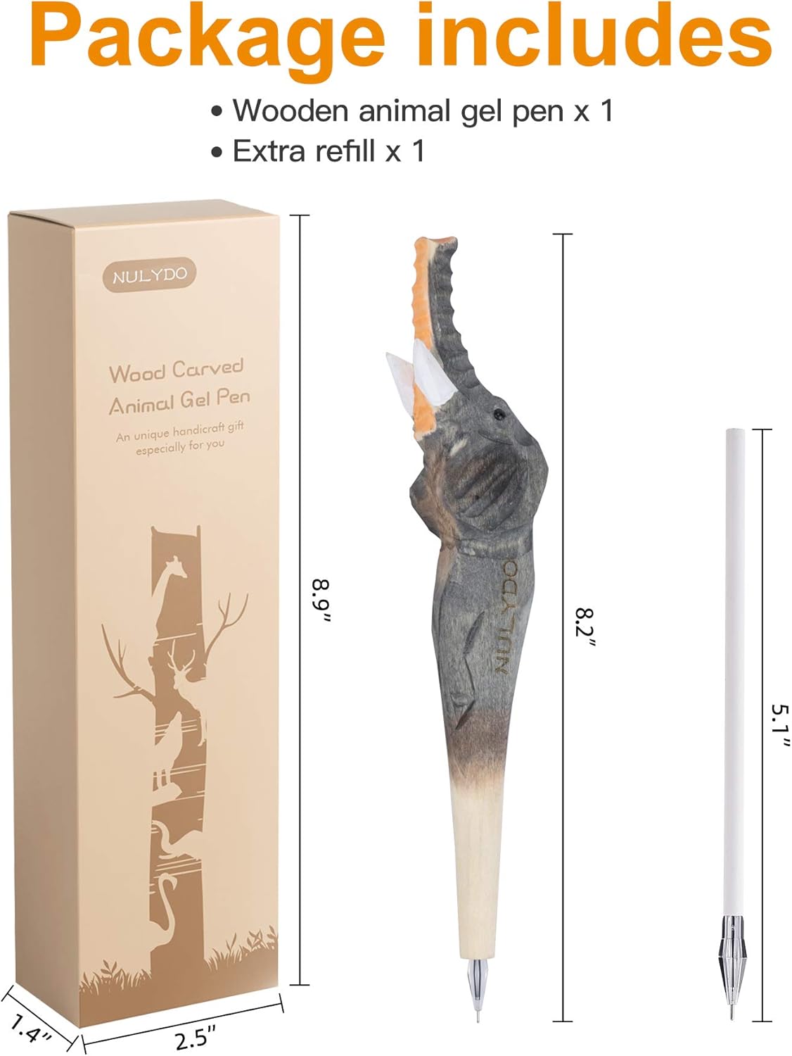 Bolígrafo de gel de animales tallados en madera 100% hecha a mano  Elefante, lindo material escolar estacionario, suministros de oficina, bolígrafo