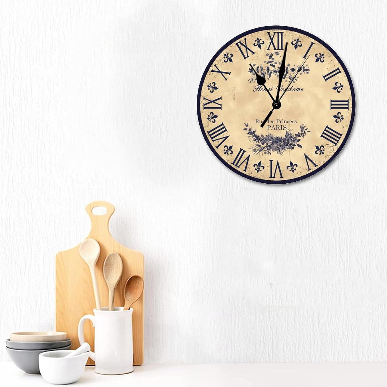 Brown Toile – Reloj de pared para sala de estar, reloj de pared silencioso con pilas, reloj de pared silencioso de 15 pulgadas, reloj de madera