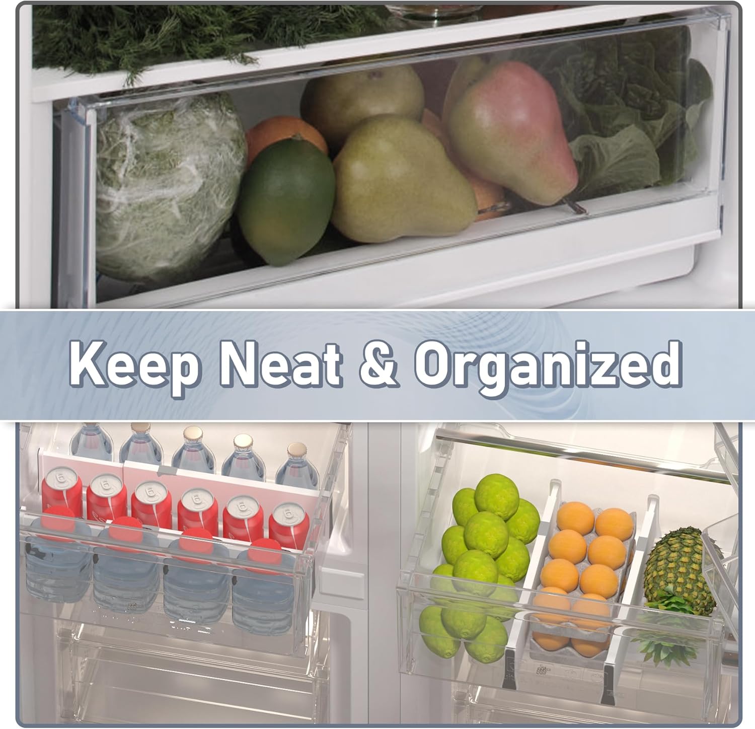 Organizador de separadores de refrigerador, paquete de 4 unidades, divisor de cajón ajustable de 4 pulgadas de alto, separadores expandibles,