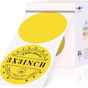 PARLAIM Etiquetas térmicas redondas de 3 pulgadas amarillas, 500 calcomanías térmicas directas circulares compatibles con impresora Rollo y MUNBYN PARLAIM Etiquetas térmicas redondas de 3 pulgadas amarillas, 500 calcomanías térmicas directas circulares compatibles con impresora Rollo y MUNBYN