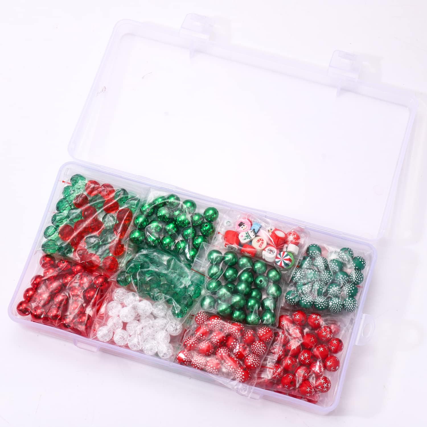 Más de 2465 cuentas de Navidad para fabricación de joyas, perlas Heishi rojas y verdes, cuentas sueltas redondas con árbol de Navidad, caja de