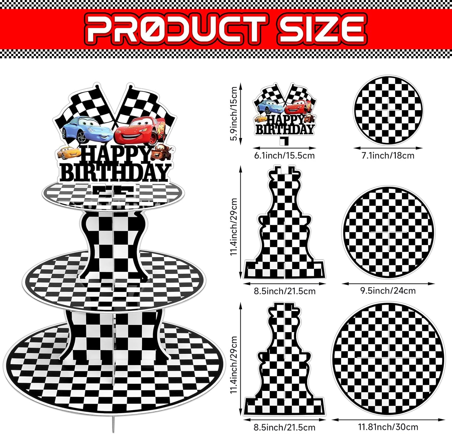 Paquete de 2 soportes para cupcakes de autos de carreras, suministros de fiesta de cumpleaños, dos decoraciones rápidas de autos para camiones,