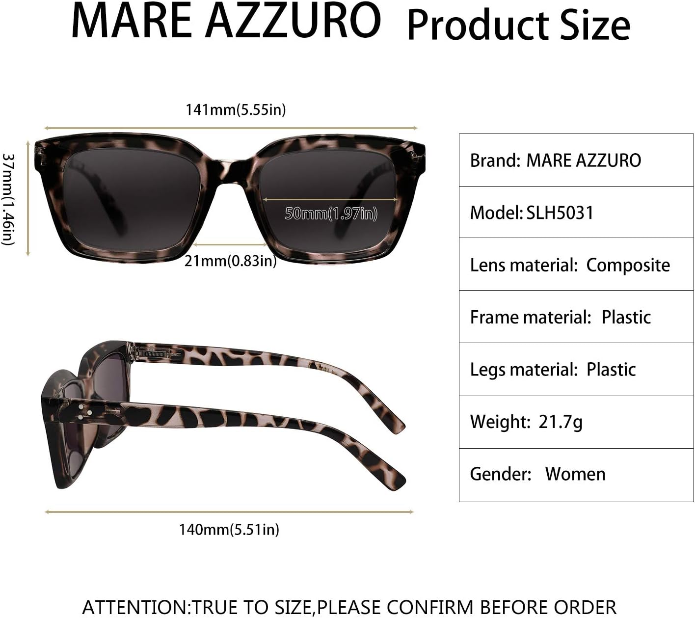 MARE AZZURO Gafas de sol para mujer, protección UV, lentes de lectura para exteriores, 0.5, 0.75, 1.0, 1.25, 1.5, 1.75, 2.0, 2.25, 2.5, 2.75, 3.0,