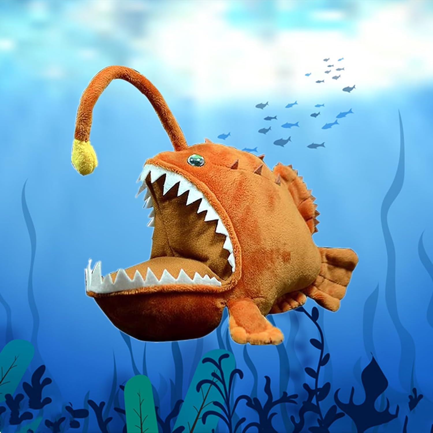 Animales de peluche de pez pescador de simulación de 10 pulgadas, lindo pez pescador suave juguete de peluche para niños almohadas de decoración de