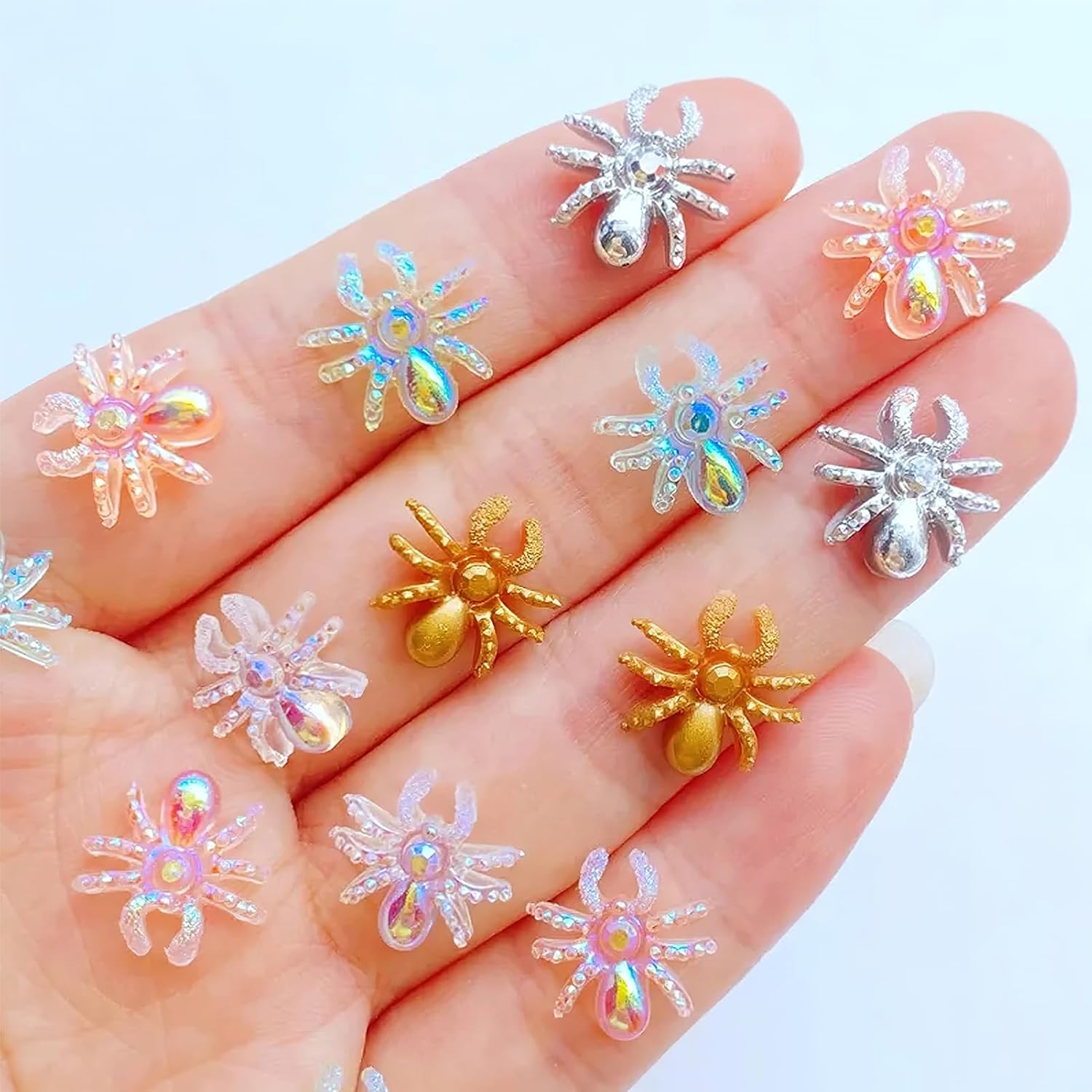 Dijes para arte de uñas de araña, aurora 3D, diamantes, holografía, resina, araña, arte de uñas, joyería de arte de uñas, gemas de uñas láser,