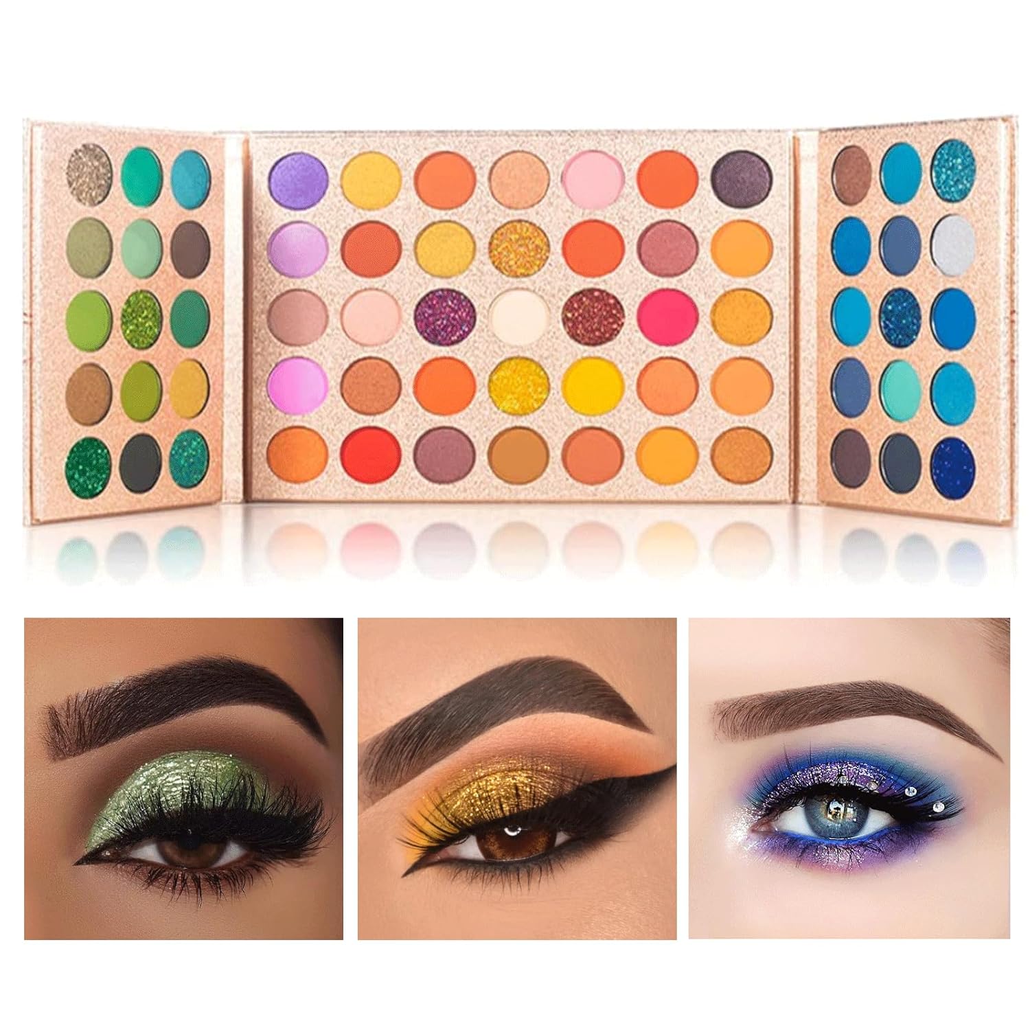 VERONNI Paleta de sombras de ojos profesional de 65 colores, altamente pigmentada con purpurina metálica brillante mate, ultra mezclable, color