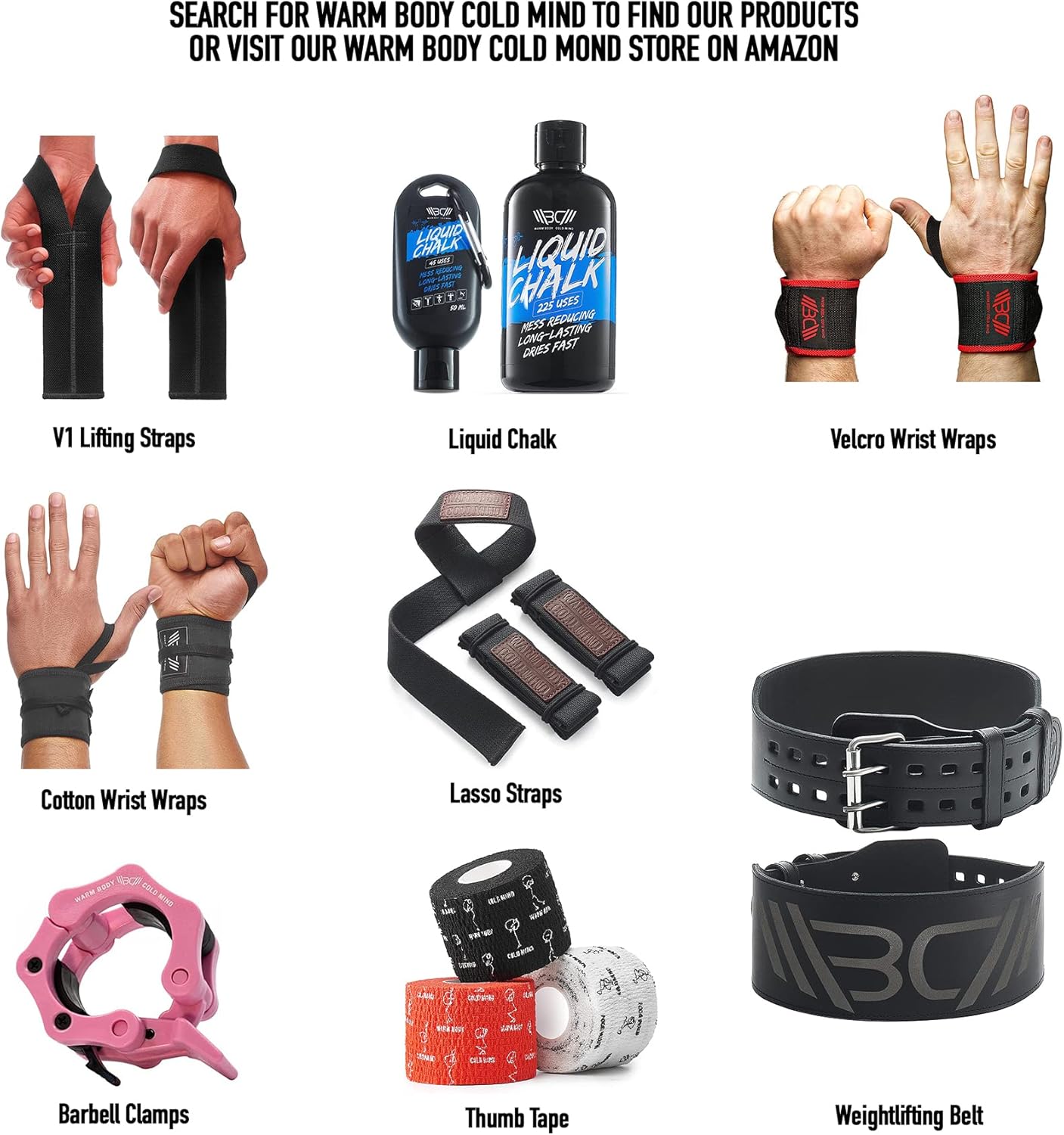 WARM BODY COLD MIND Lasso – Muñequeras de levantamiento para entrenamiento cruzado, clasificadas en 770 libras, vendas de mano para levantamiento de