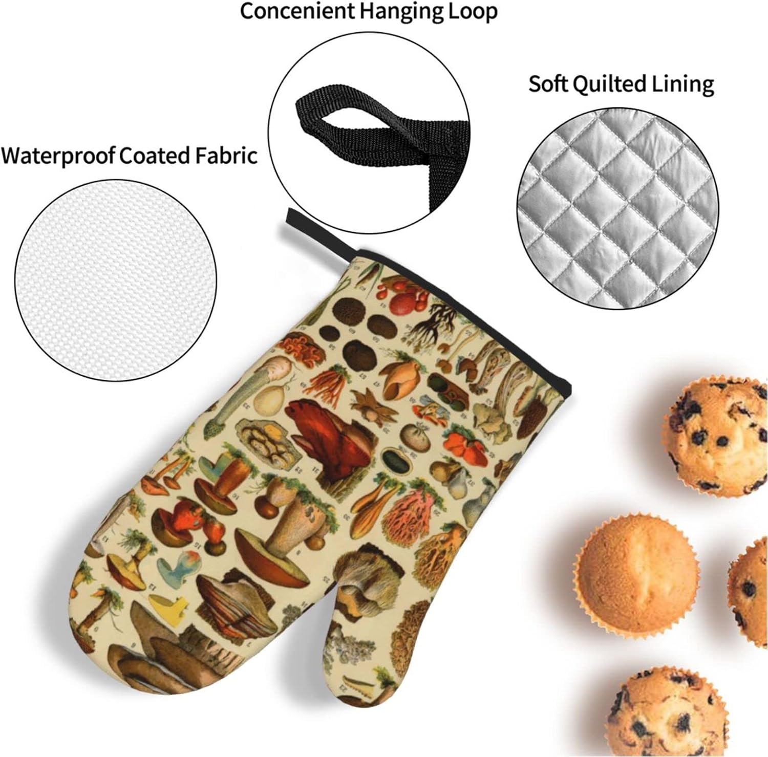 DONMYER Juego de 4 guantes de horno de hongos y soportes para ollas, juego de guantes de cocina para hongos, resistentes al calor, agarraderas de