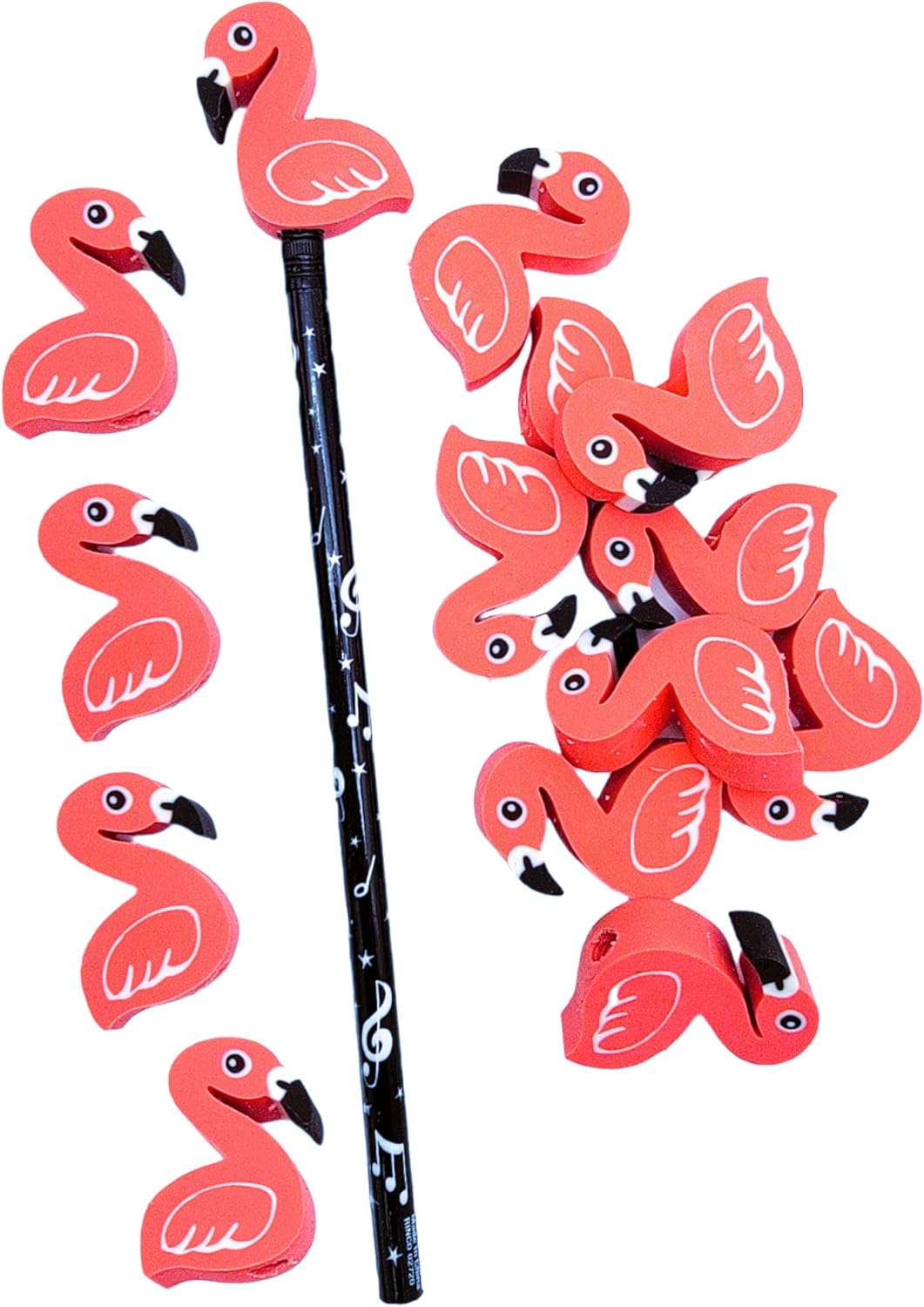 Borradores grandes de flamenco rosa (paquete de 12) de 1.75 x 1.1 pulgadas. Goma. Bonito relleno de piñata para bolsas de regalos de fiesta.