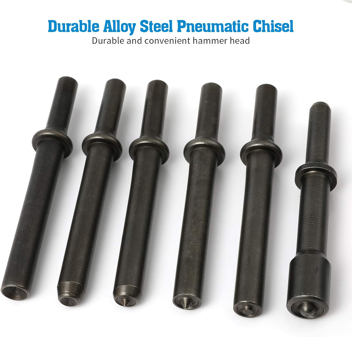 Anndason Kit de herramientas de martillo de remache neumático de alisado de alta resistencia de 7 piezas