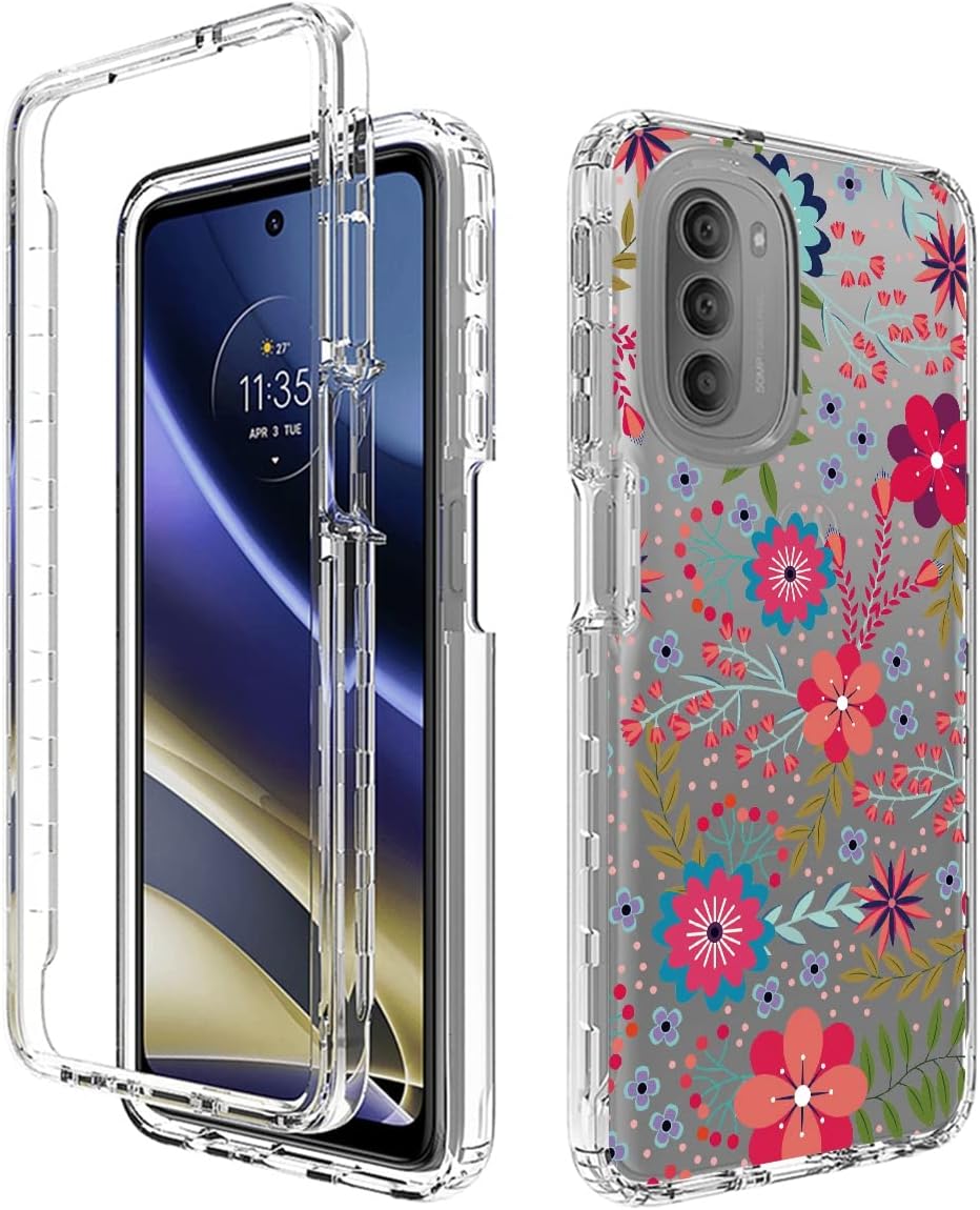 Vokuha Funda para Moto G51, Motorola G51 5G XT2171-1 con protector de pantalla de vidrio templado, funda protectora de TPU transparente floral a