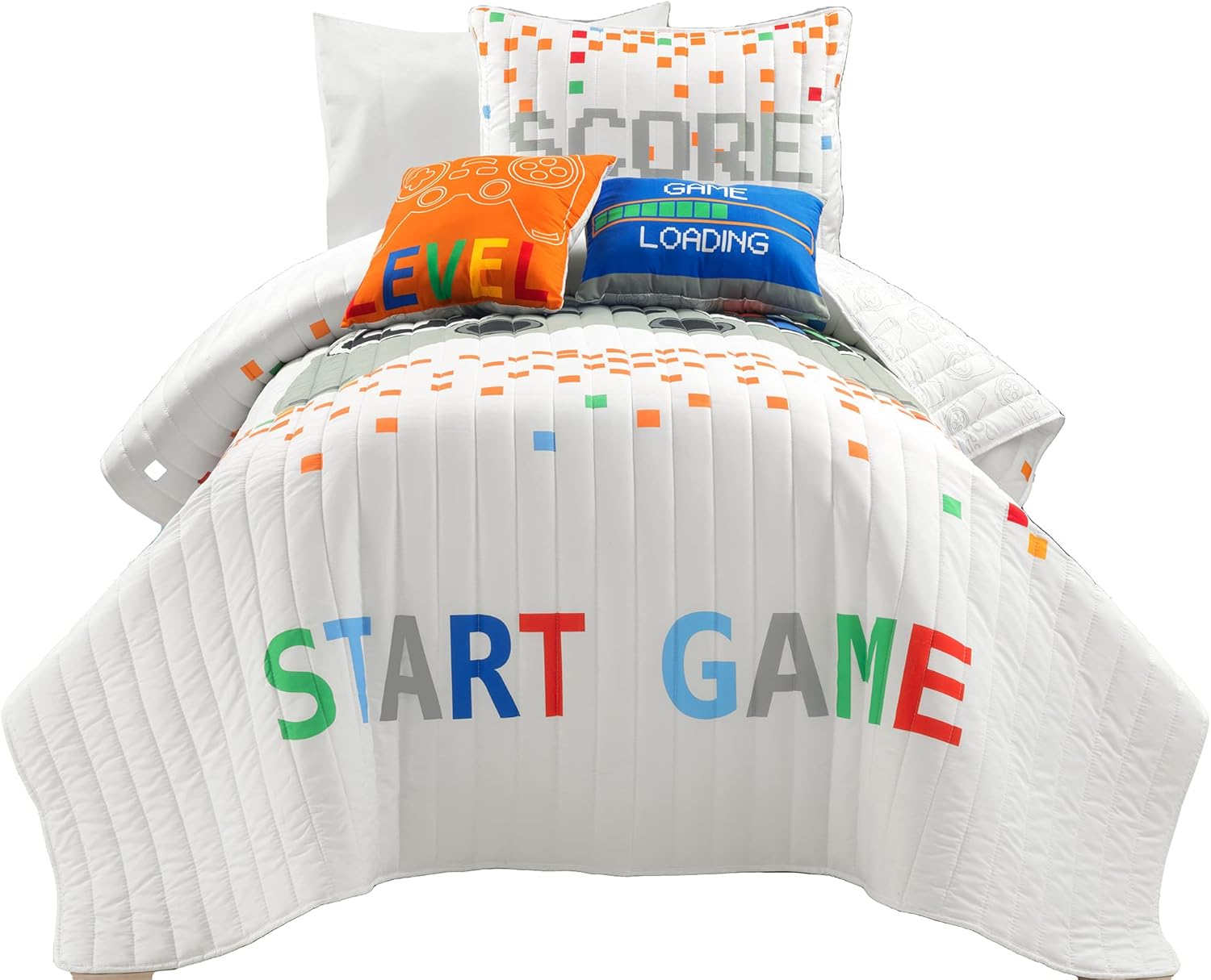 Lush Decor Juego de edredón reversible de 4 piezas de videojuegos, tamaño individual, color blanco