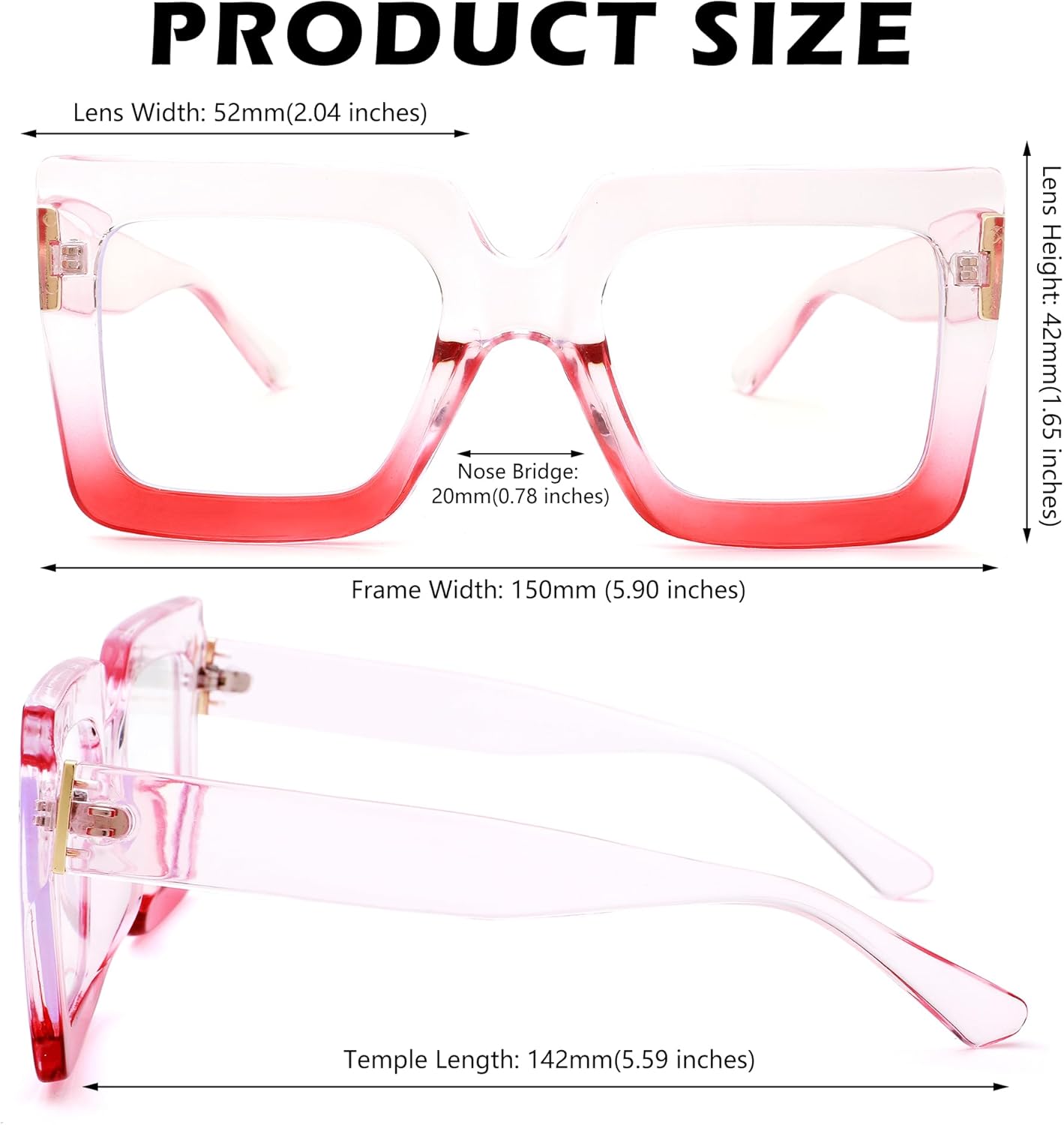 Gafas de luz azul de gran tamaño para mujer, gafas de marco cuadrado grande, gafas transparentes de computadora sin receta..