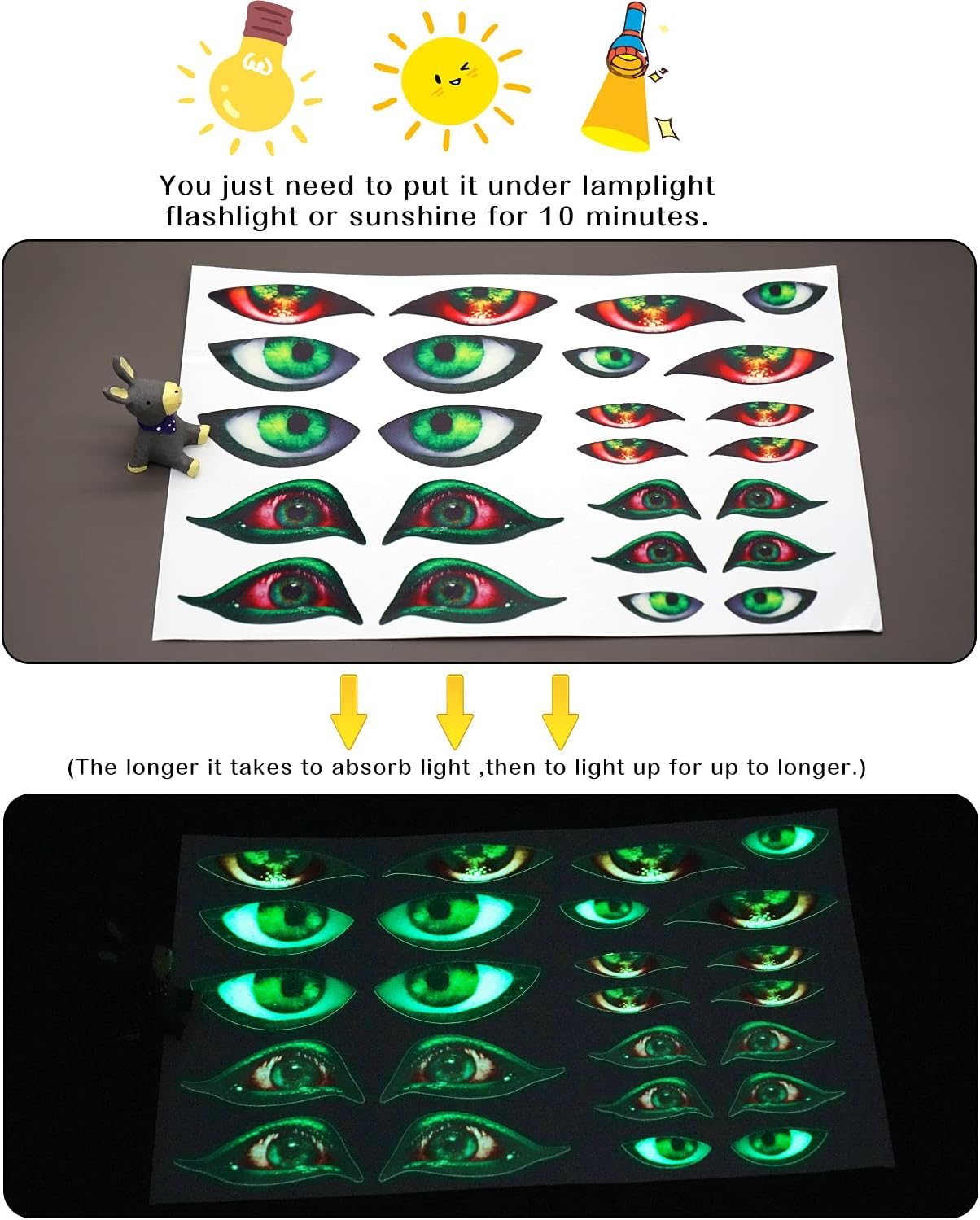 MESU Calcomanías de pared de Halloween que brillan en la oscuridad, calcomanías luminosas de mal de ojo, decoración de techo para habitación de