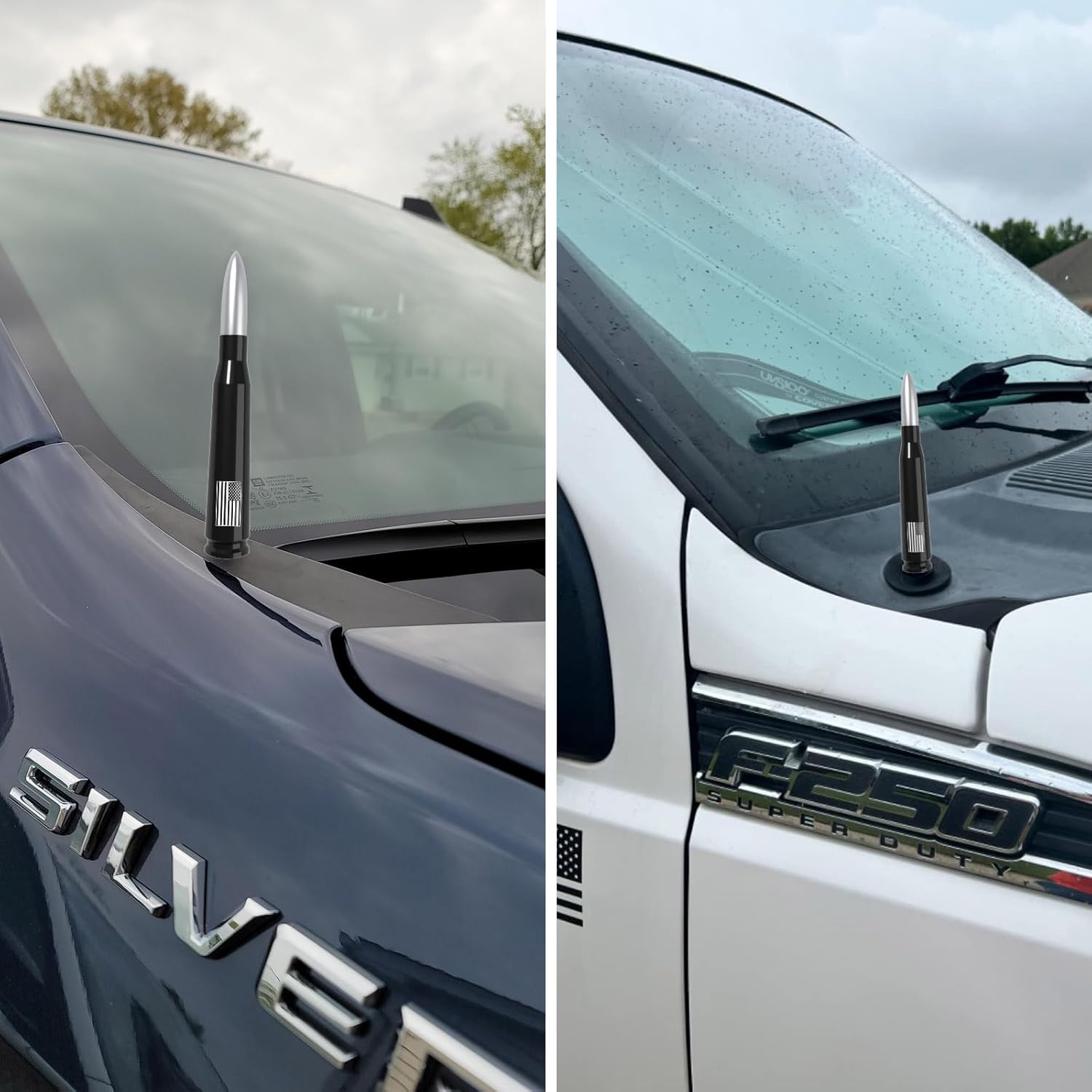 Antena de camión para automóvil con tapa de vástago de válvula, diseño de bandera estadounidense, mástil universal de repuesto de antena corta para