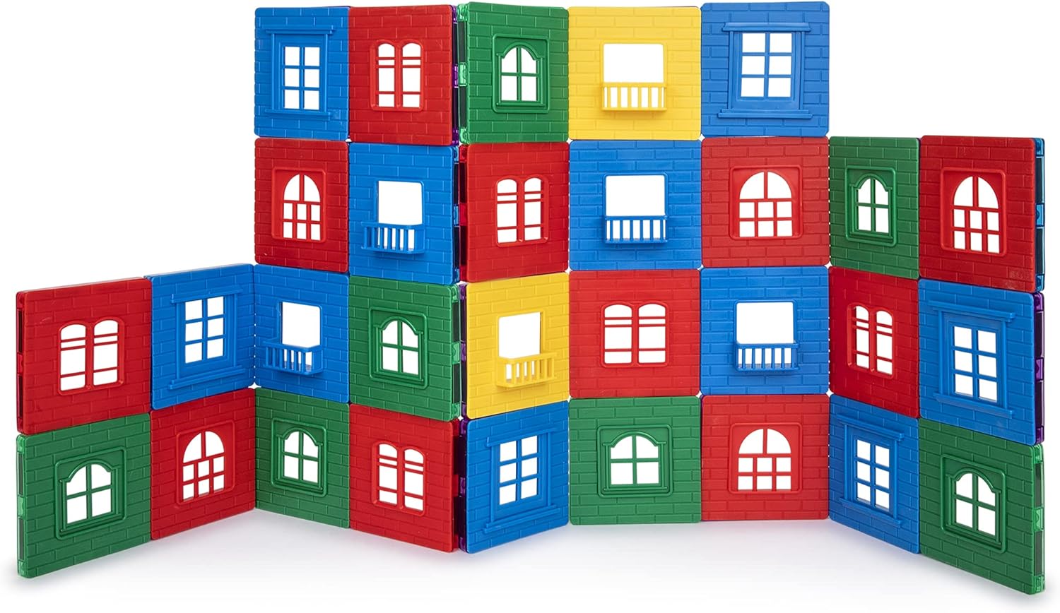 Playmags Exclusivo Juego de 60 piezas – Juego de azulejos magnéticos 3D, 30 marcos de ventana y 30 ventanas de clic, azulejos de construcción de