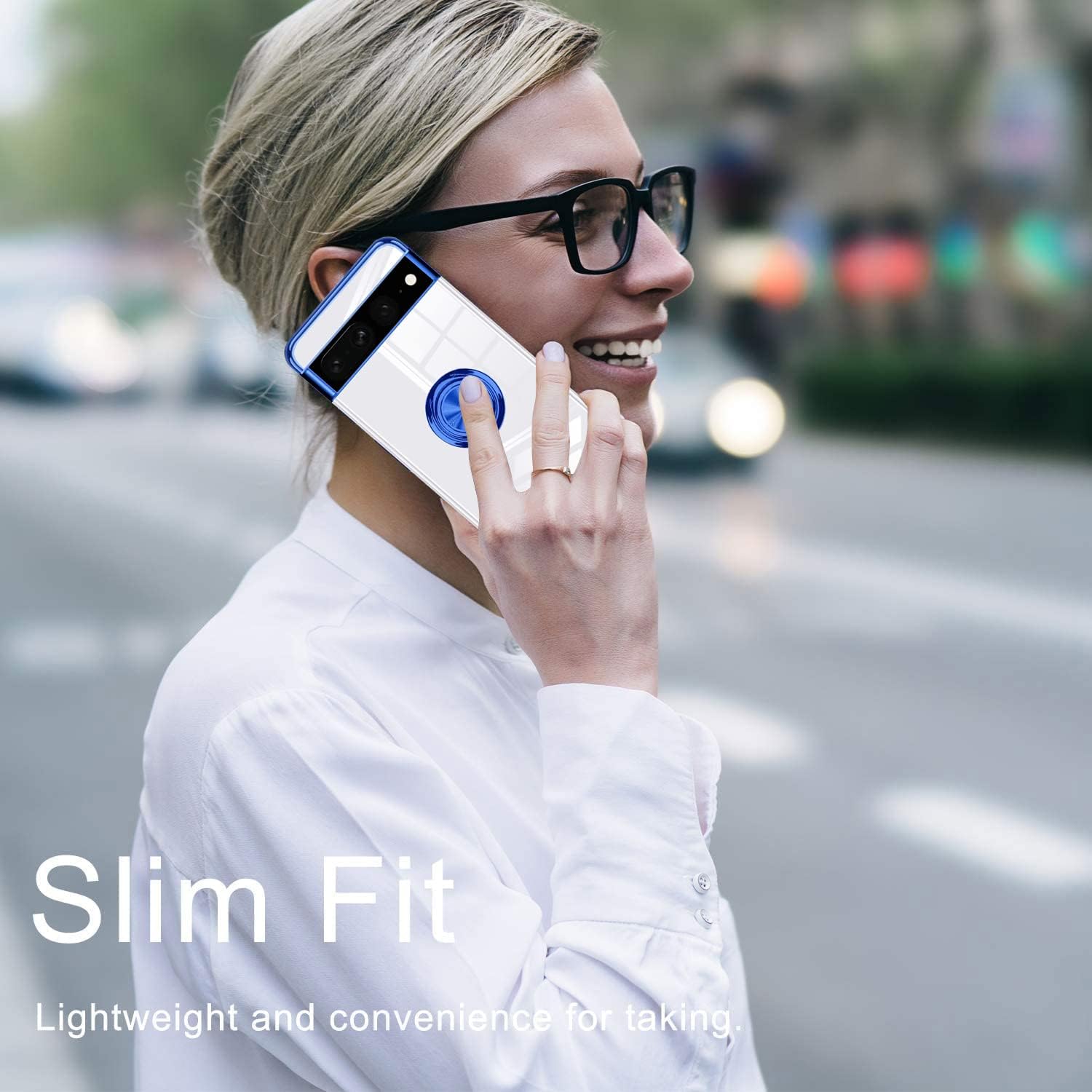 ZHIYIWU Funda compatible con Pixel 7 de 6.0 pulgadas, cubierta transparente con soporte de anillo, soporte electrochapado, poliuretano