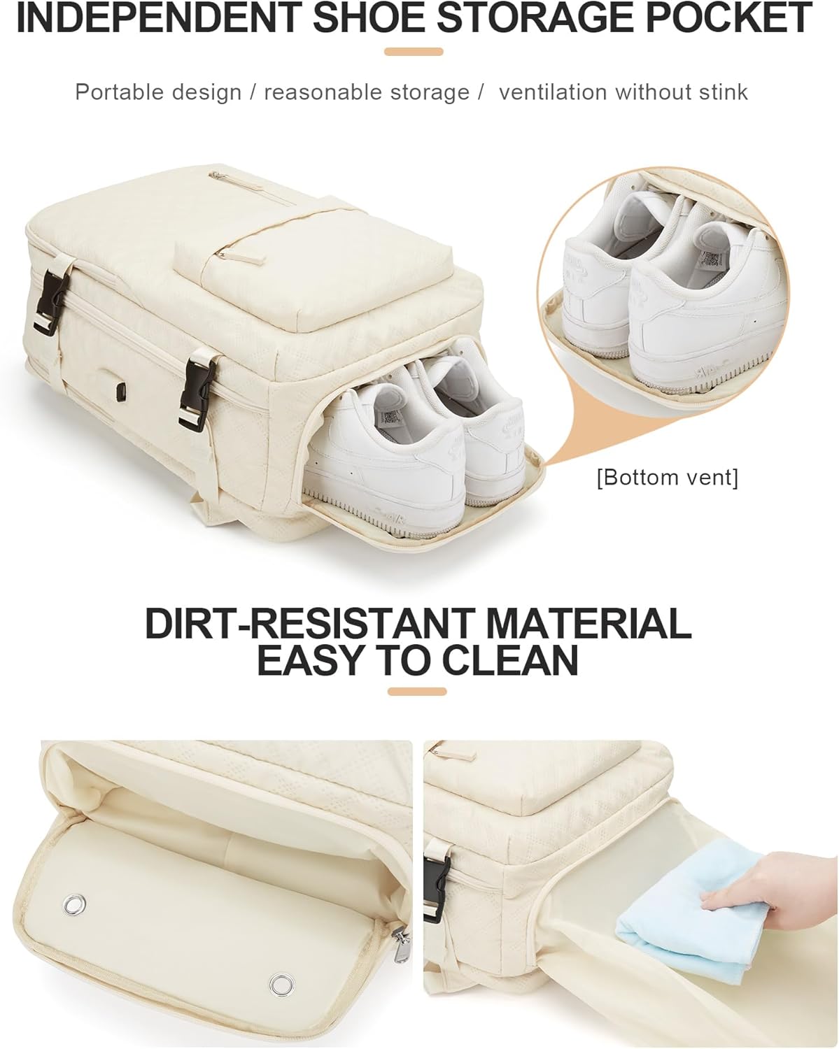 VECAVE Mochila de viaje para laptop, mochila aprobada para vuelos,Mochila deportiva para universidad casual, M-Beige, Mochila para laptop