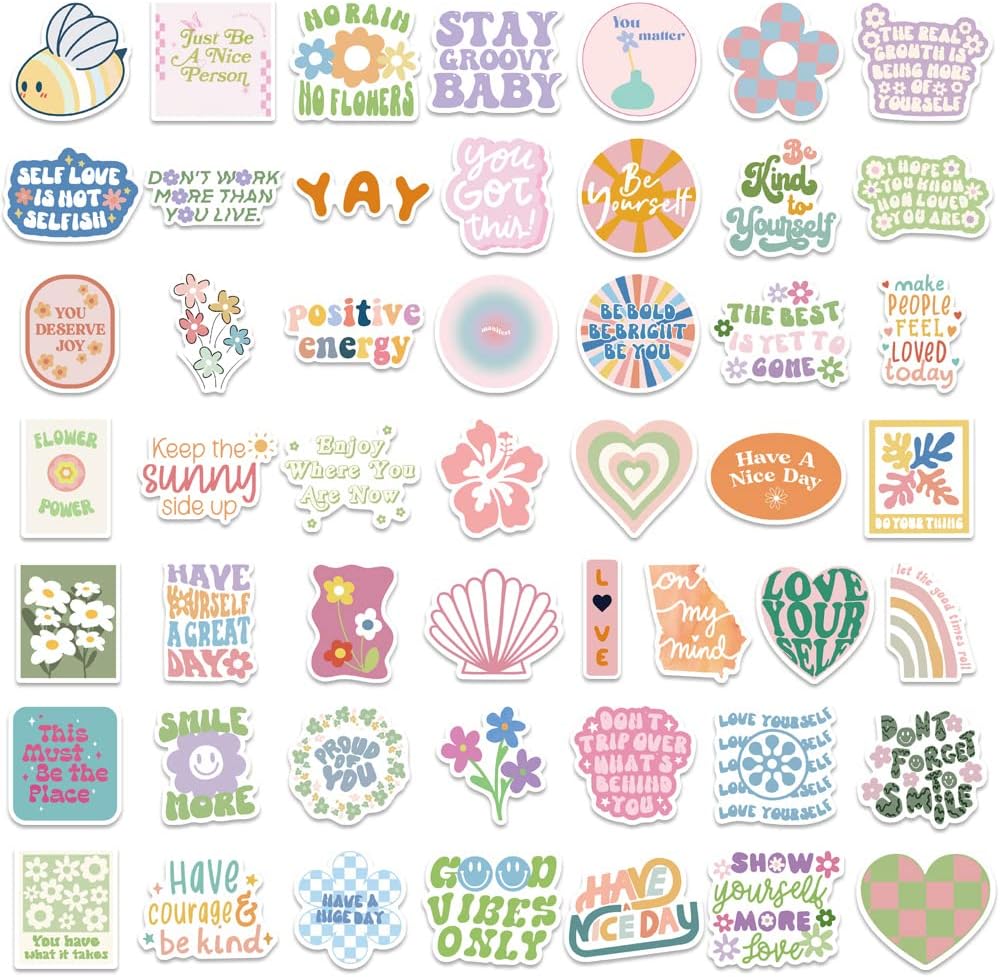 100 calcomanías estéticas pastel, calcomanías danesas de preppy, calcomanías inspiradoras rosas, calcomanías motivacionales impermeables de vinilo