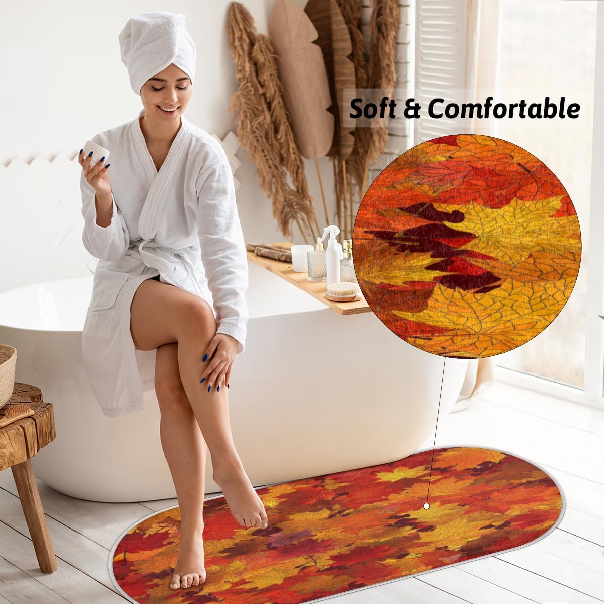 Fall Maple Memory Foam Bathroom Rug Runner Soft Cozy Bath Rug Water Absorbent Non-Slip Bathroom Mat Thick Velvet Shower Mat Bath Mat for Bathroom