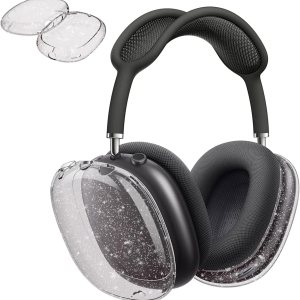 Aircawin Funda para AirPods Max, funda transparente con purpurina negra, funda transparente para Airpods Max, funda protectora de TPU suave, Aircawin Funda para AirPods Max, funda transparente con purpurina negra, funda transparente para Airpods Max, funda protectora de TPU suave,