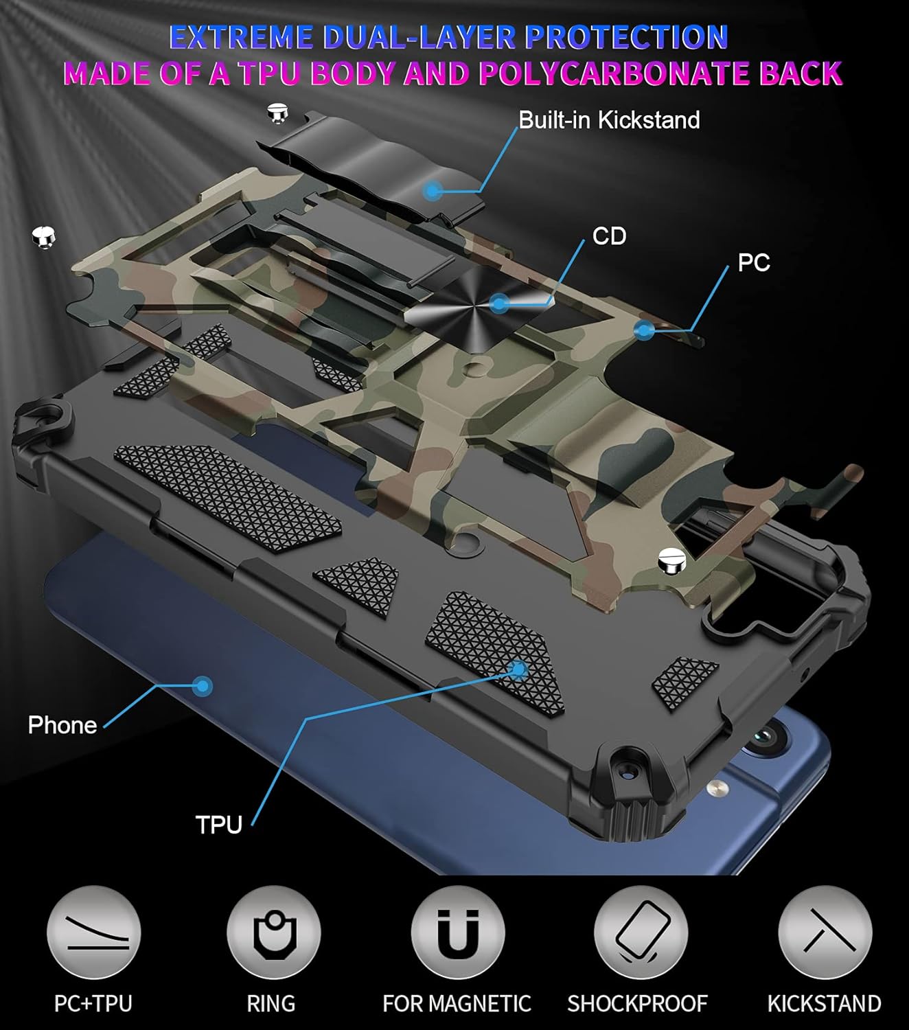 Funda para Samsung Galaxy S21 (no compatible con S21 Plus), funda de camuflaje militar con protección de grado militar, probada en caídas y función