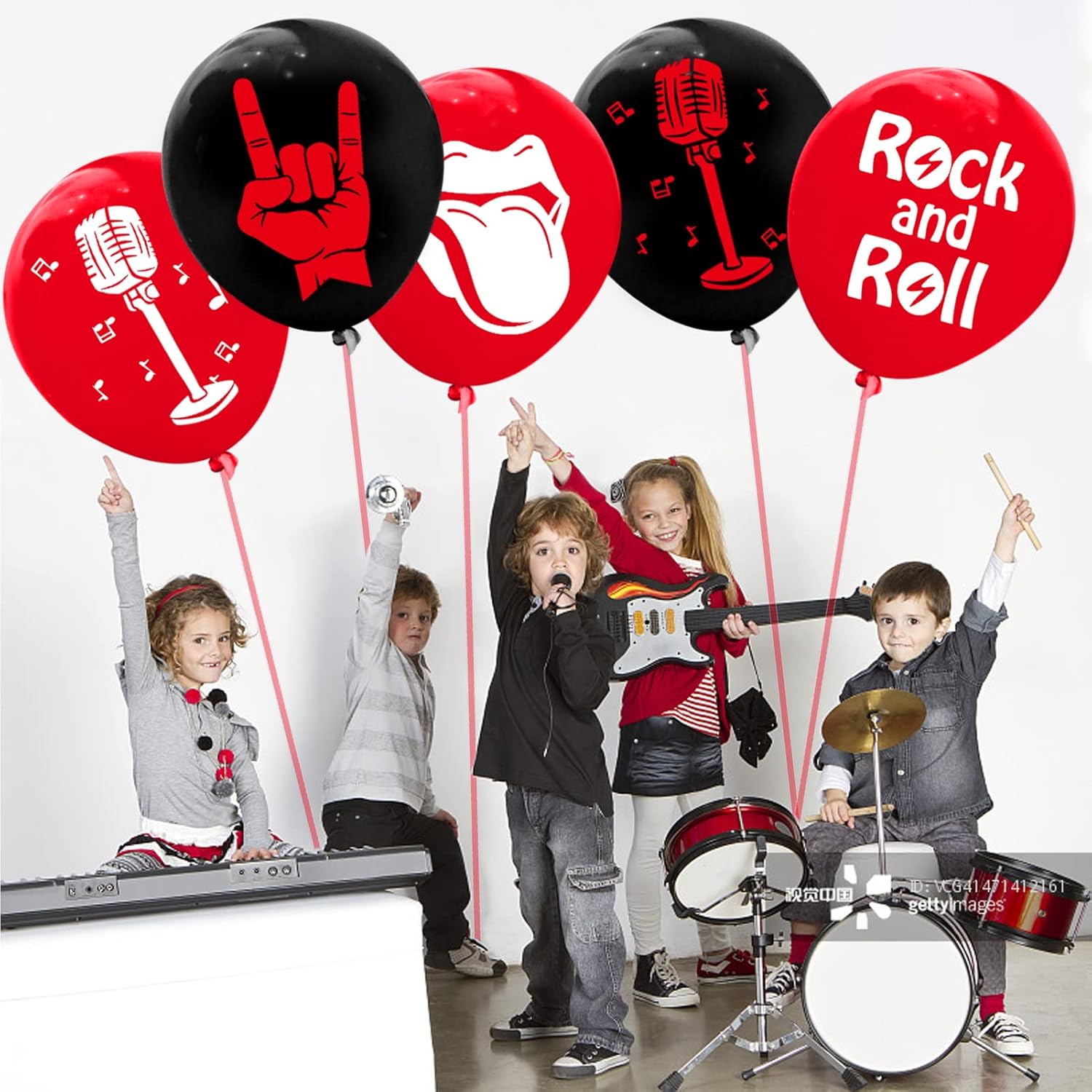 60 globos de látex Rock and Roll para decoración de fiesta de los años 80 y 90, suministros de fiesta de músico, guitarra, rap, cumpleaños, baby