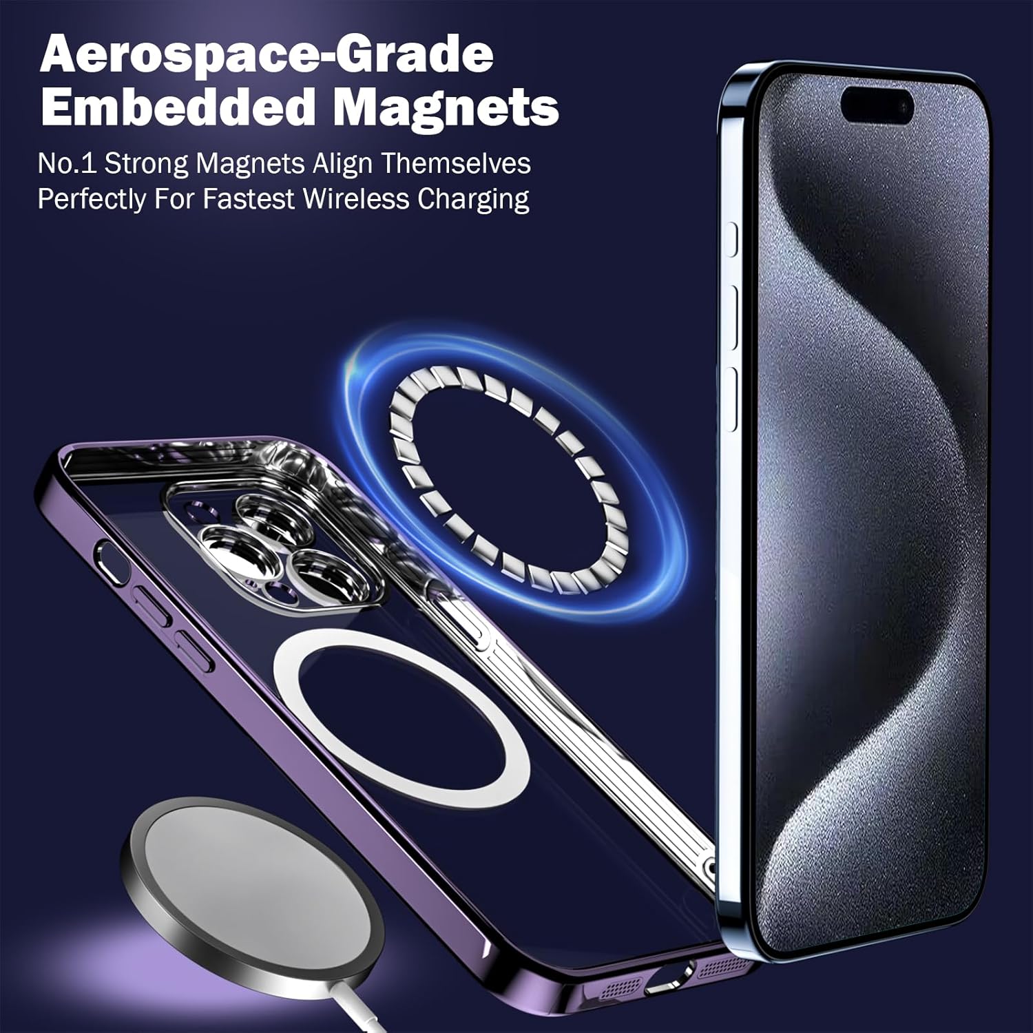KSWOUS Funda magnética transparente para iPhone 15 Pro Max compatible con MagSafe protección completa de la lente de la cámara chapado de lujo para