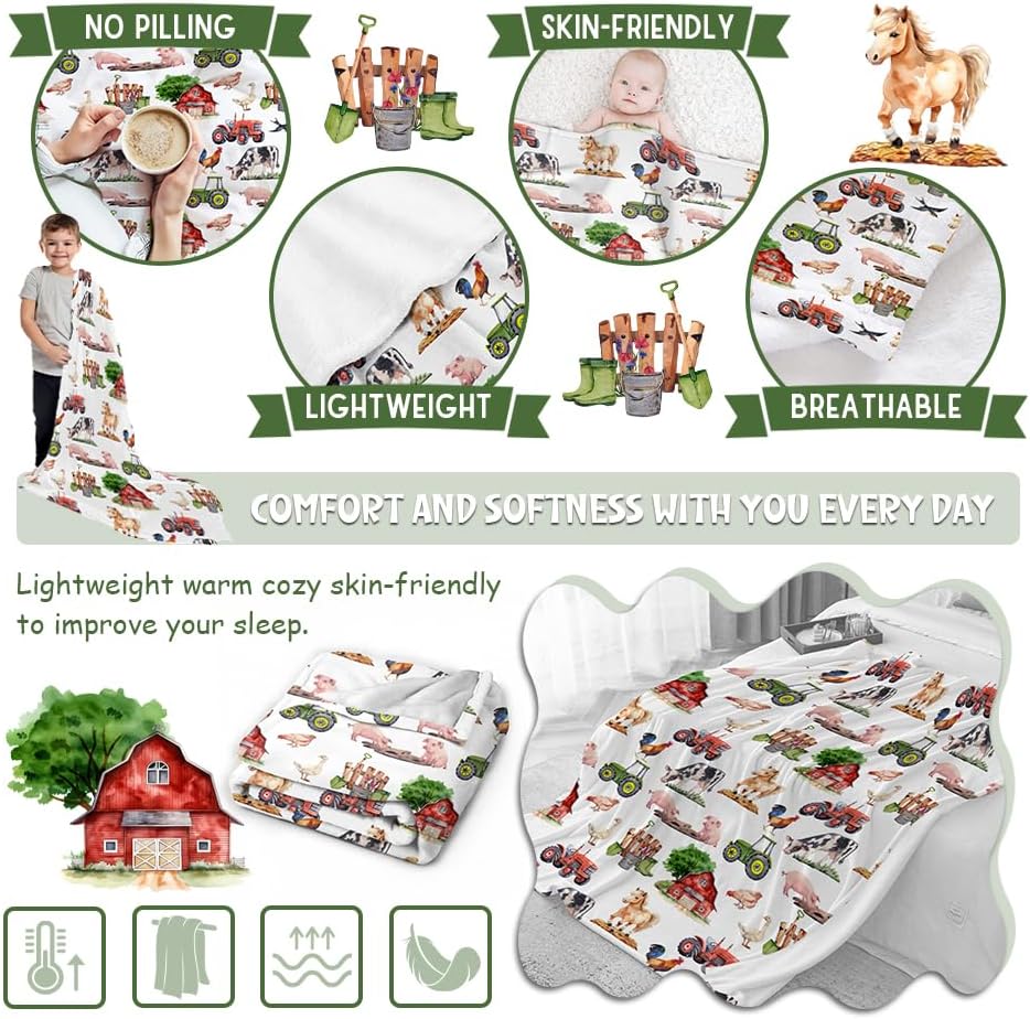 Manta de bebé de animales de granja, manta neutra de granero de granja para niños y niñas, manta de forro polar para bebé, vaca, pollo, cerdo,