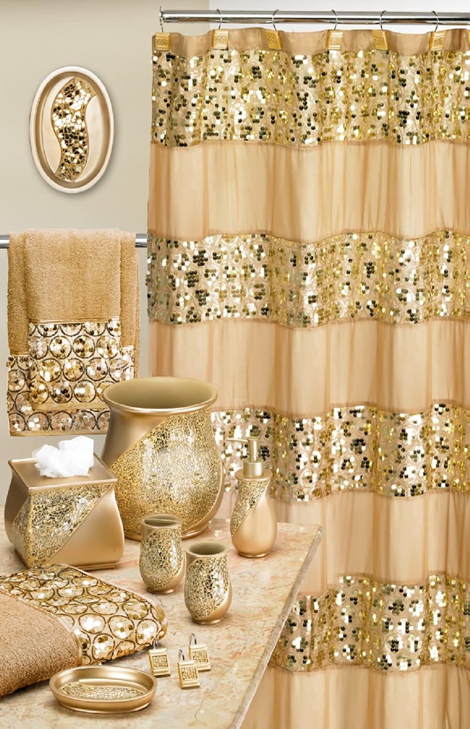 Zahari Home Sinatra – Ganchos para cortina de ducha, paquete de 12 unidades, decoración moderna para baño, color champán