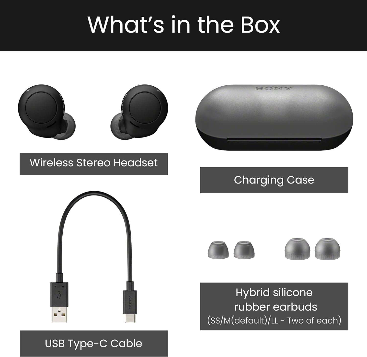 Sony Auriculares inalámbricos verdaderos, batería de hasta 20 horas, estuche de carga, compatible con asistente de voz, micrófono integrado para