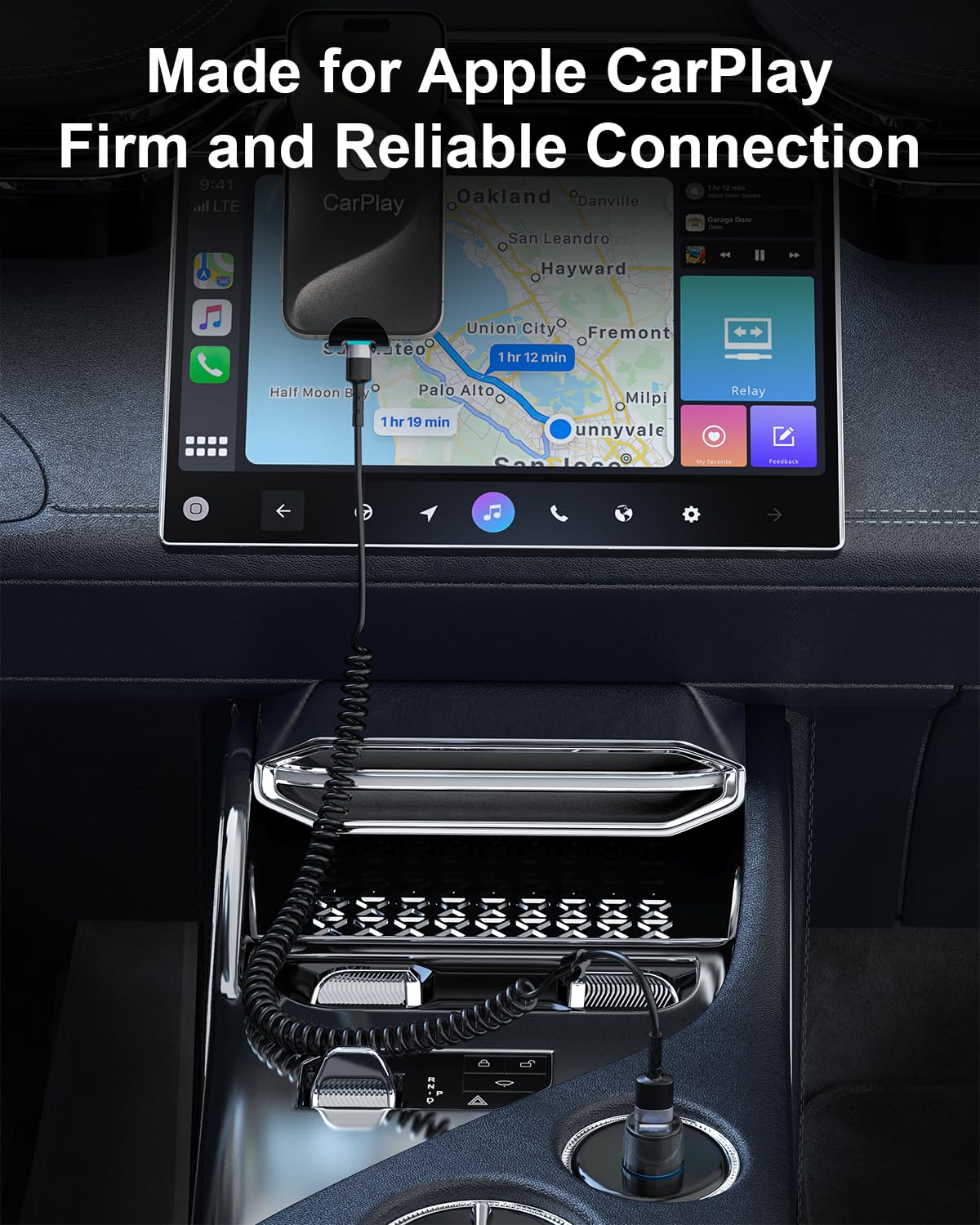 Cable Lightning en espiral, 2 unidades, 3 pies, cable iPhone para automóvil, Apple CarPlay certificado MFi, carga corta USB a Lightning compatible