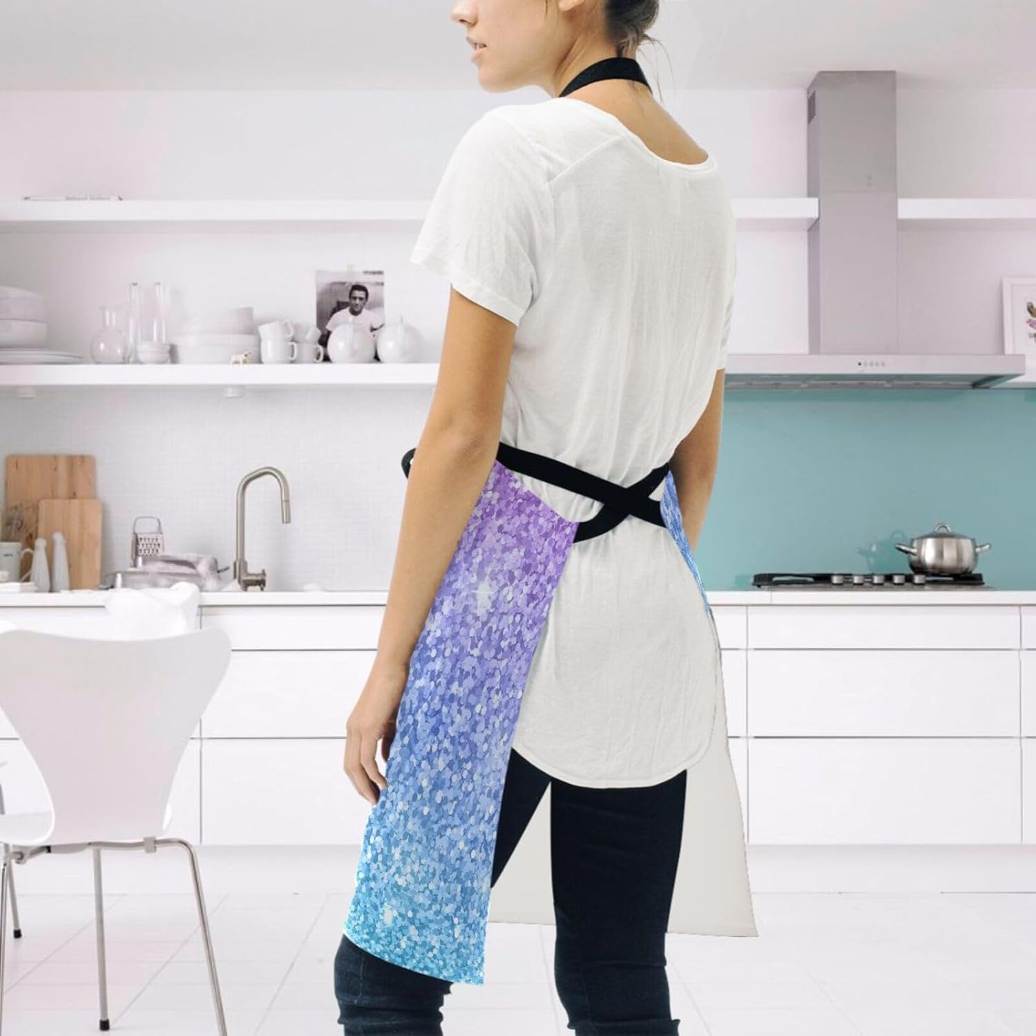 RPLIFE Delantal de chef iridiscente con purpurina arcoíris para hombre, delantales con bolsillos para mujer, bolsillos impermeables para delantal,